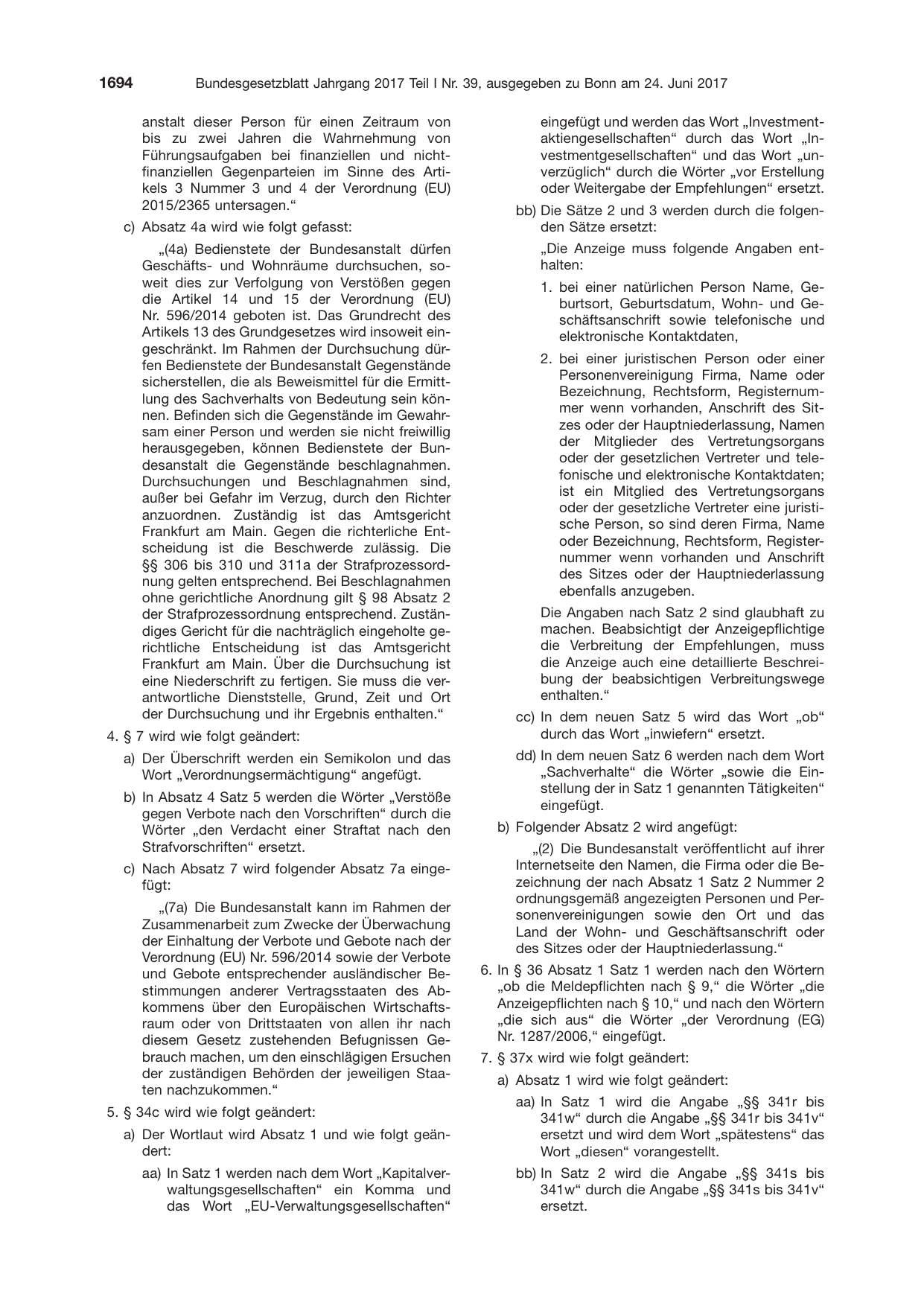 BGBl. 2017, Seite 1694 — Originalseite als Abbildung