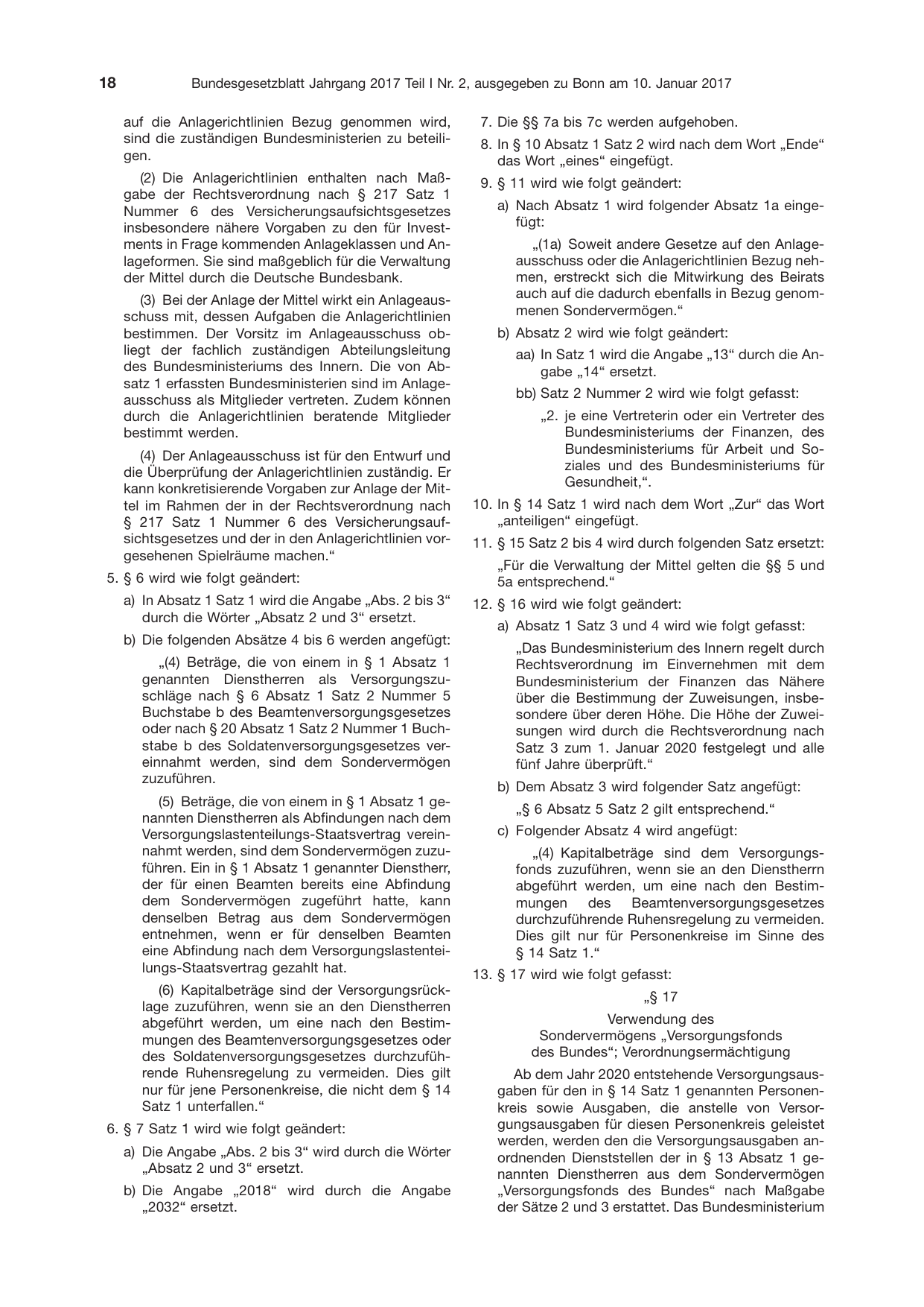 BGBl. 2017, Seite 18 — Originalseite als Abbildung
