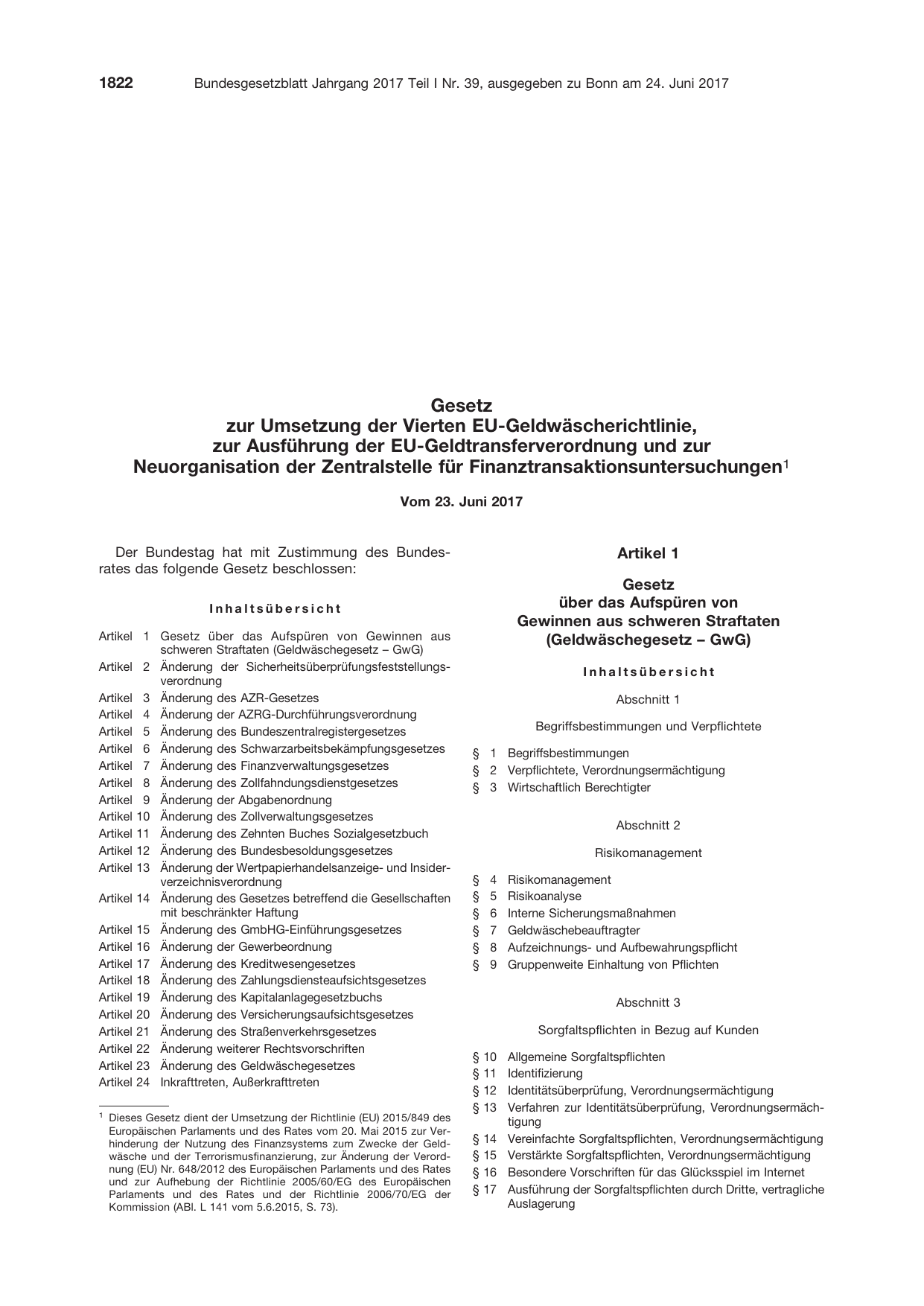 BGBl. 2017, Seite 1822 — Originalseite als Abbildung