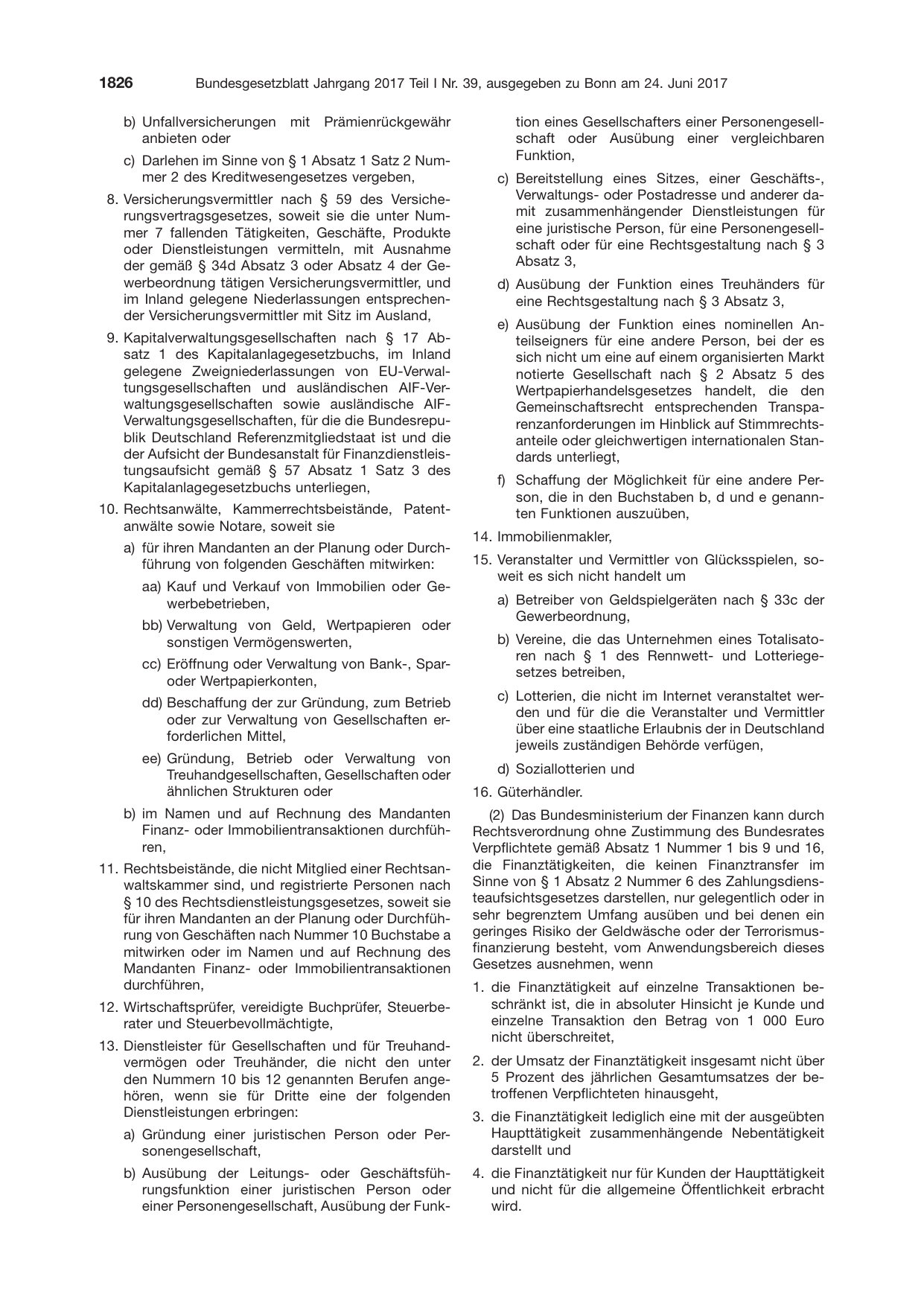 BGBl. 2017, Seite 1826 — Originalseite als Abbildung