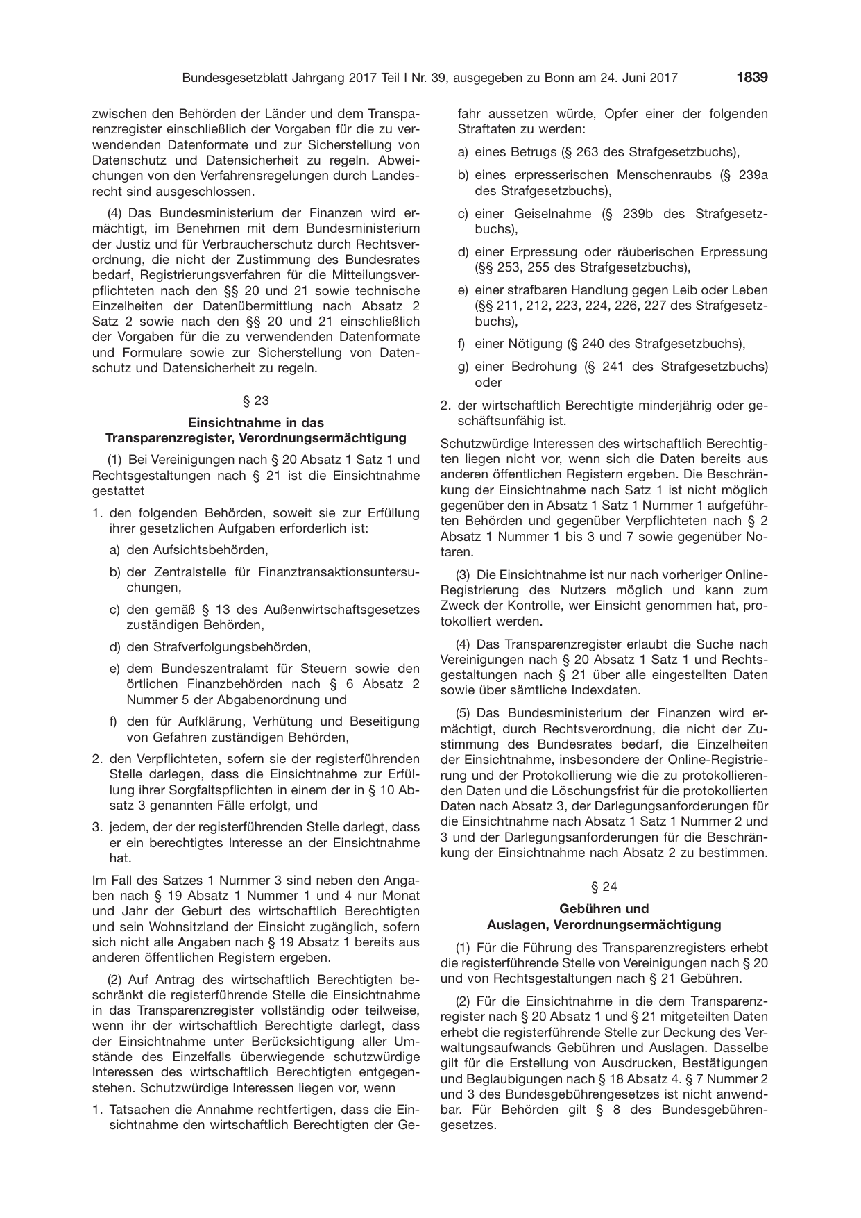 BGBl. 2017, Seite 1839 — Originalseite als Abbildung