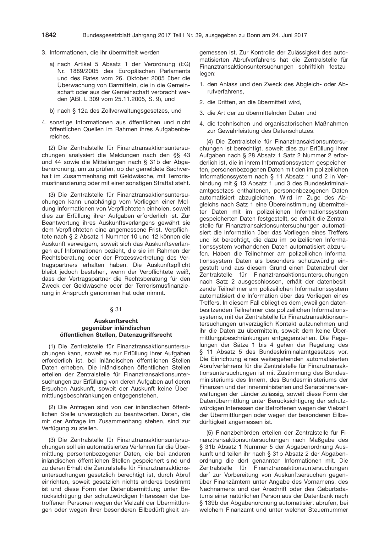 BGBl. 2017, Seite 1842 — Originalseite als Abbildung