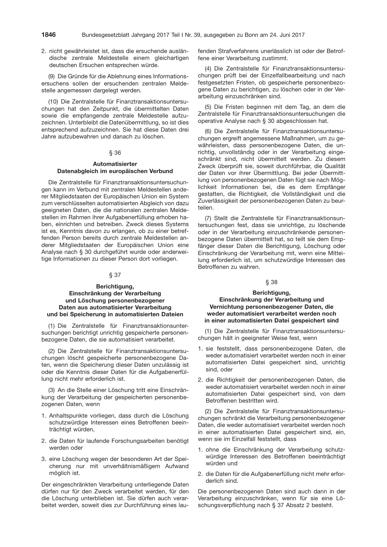 BGBl. 2017, Seite 1846 — Originalseite als Abbildung