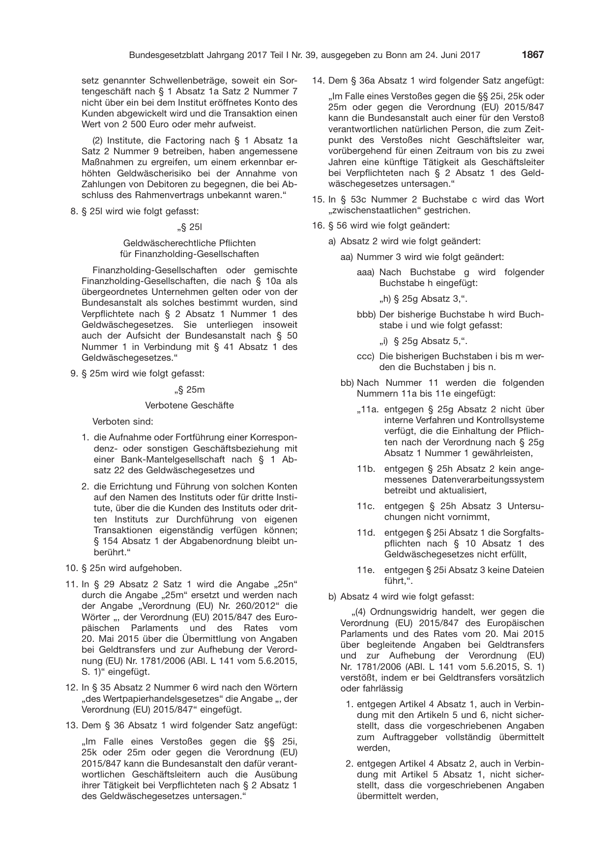 BGBl. 2017, Seite 1867 — Originalseite als Abbildung
