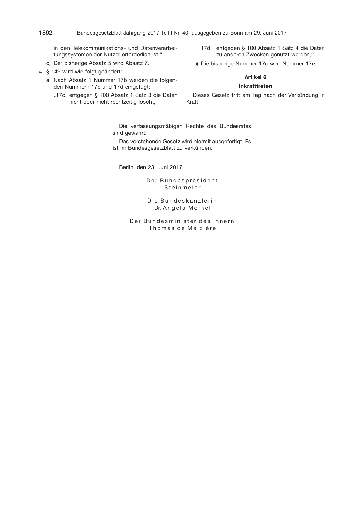 BGBl. 2017, Seite 1892 — Originalseite als Abbildung