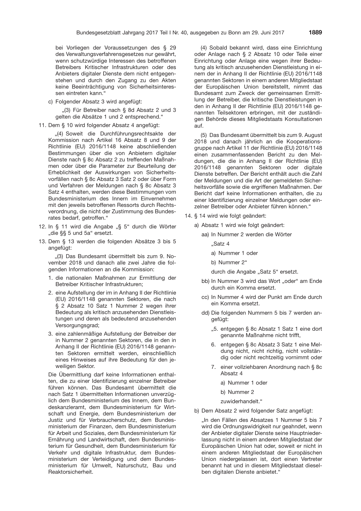 BGBl. 2017, Seite 1889 — Originalseite als Abbildung