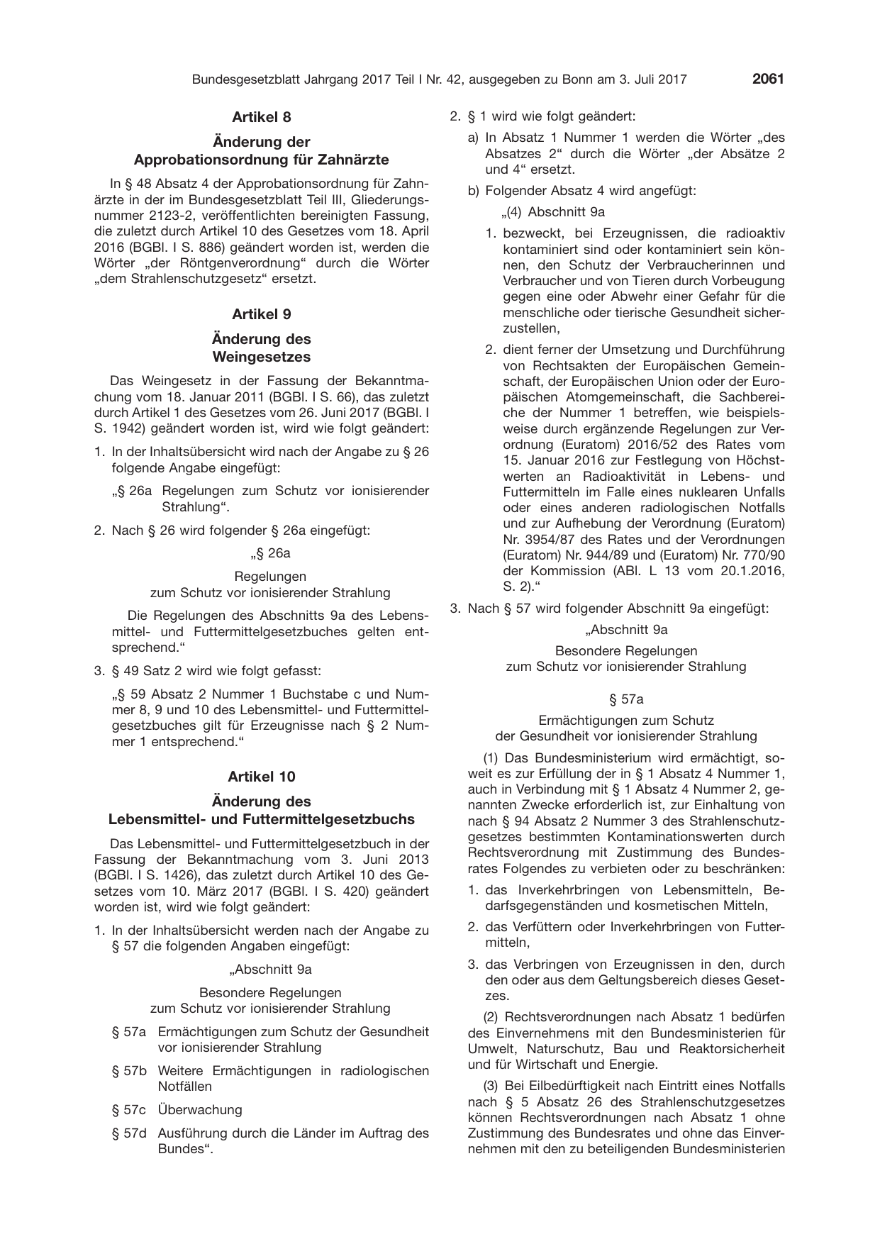BGBl. 2017, Seite 2061 — Originalseite als Abbildung