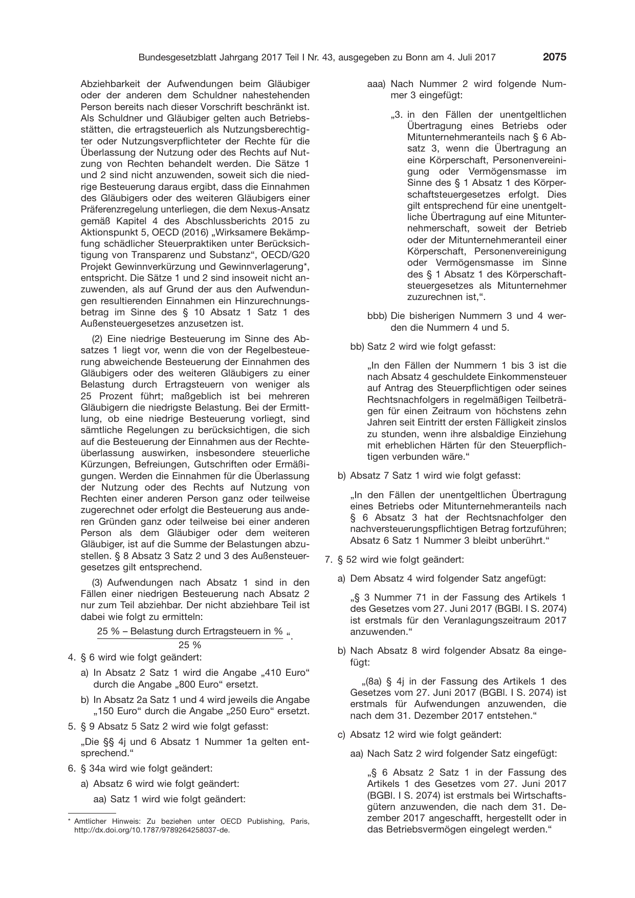 BGBl. 2017, Seite 2075 — Originalseite als Abbildung