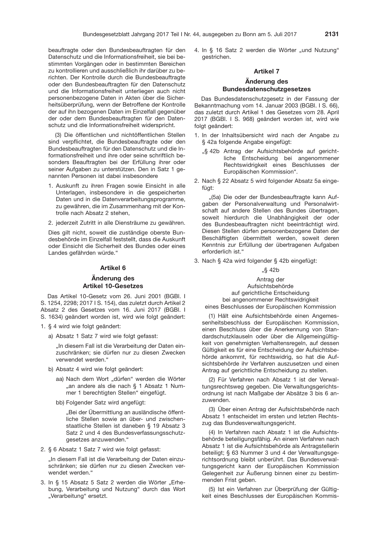 BGBl. 2017, Seite 2131 — Originalseite als Abbildung