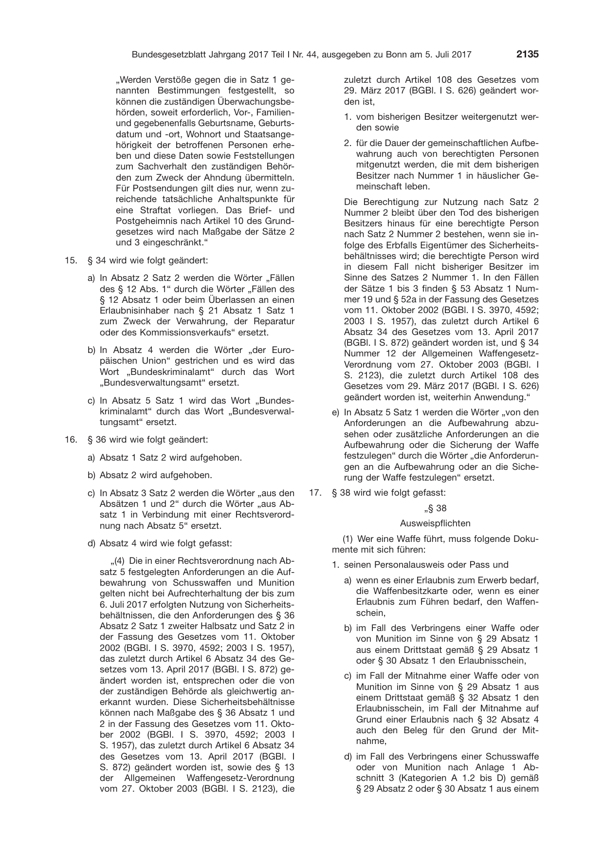 BGBl. 2017, Seite 2135 — Originalseite als Abbildung