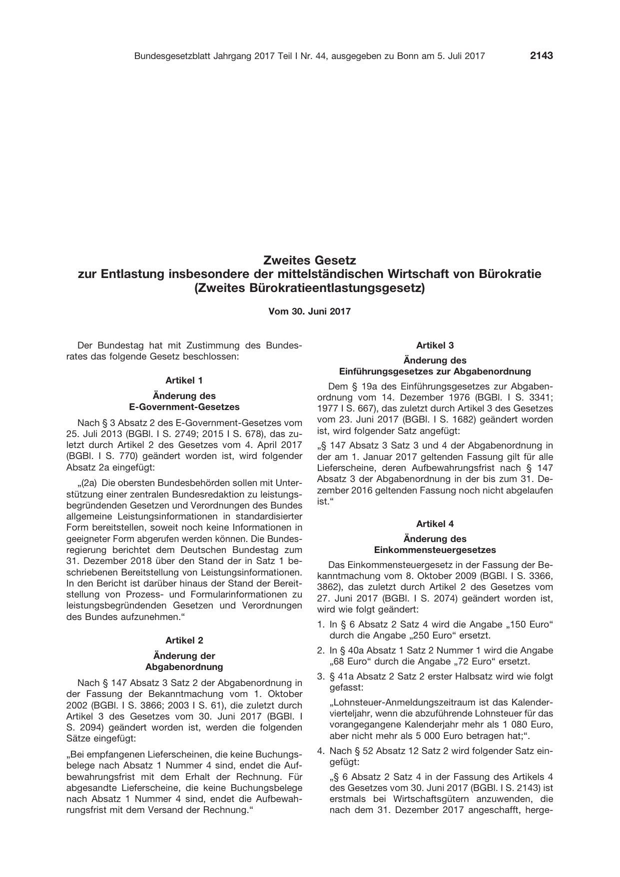 BGBl. 2017, Seite 2143 — Originalseite als Abbildung