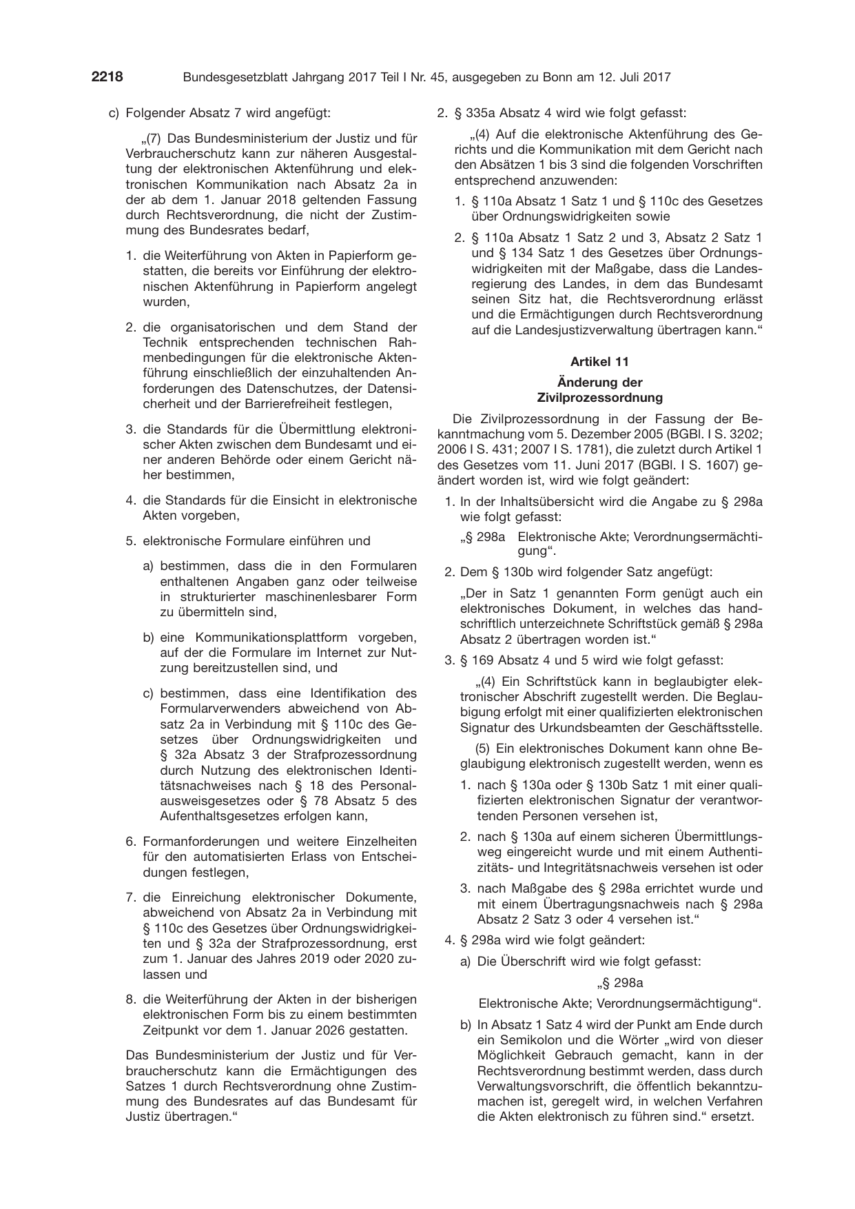 BGBl. 2017, Seite 2218 — Originalseite als Abbildung