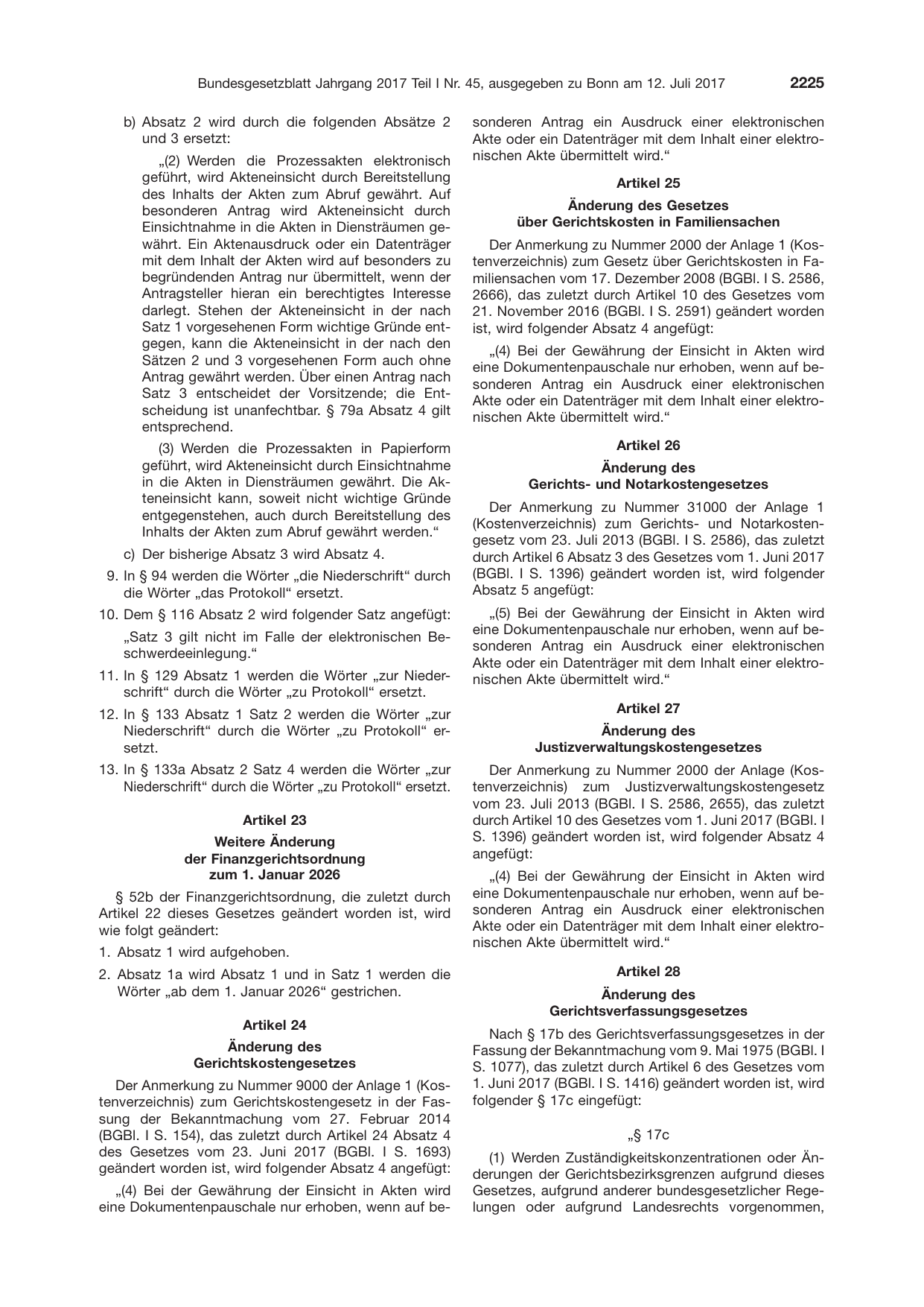 BGBl. 2017, Seite 2225 — Originalseite als Abbildung