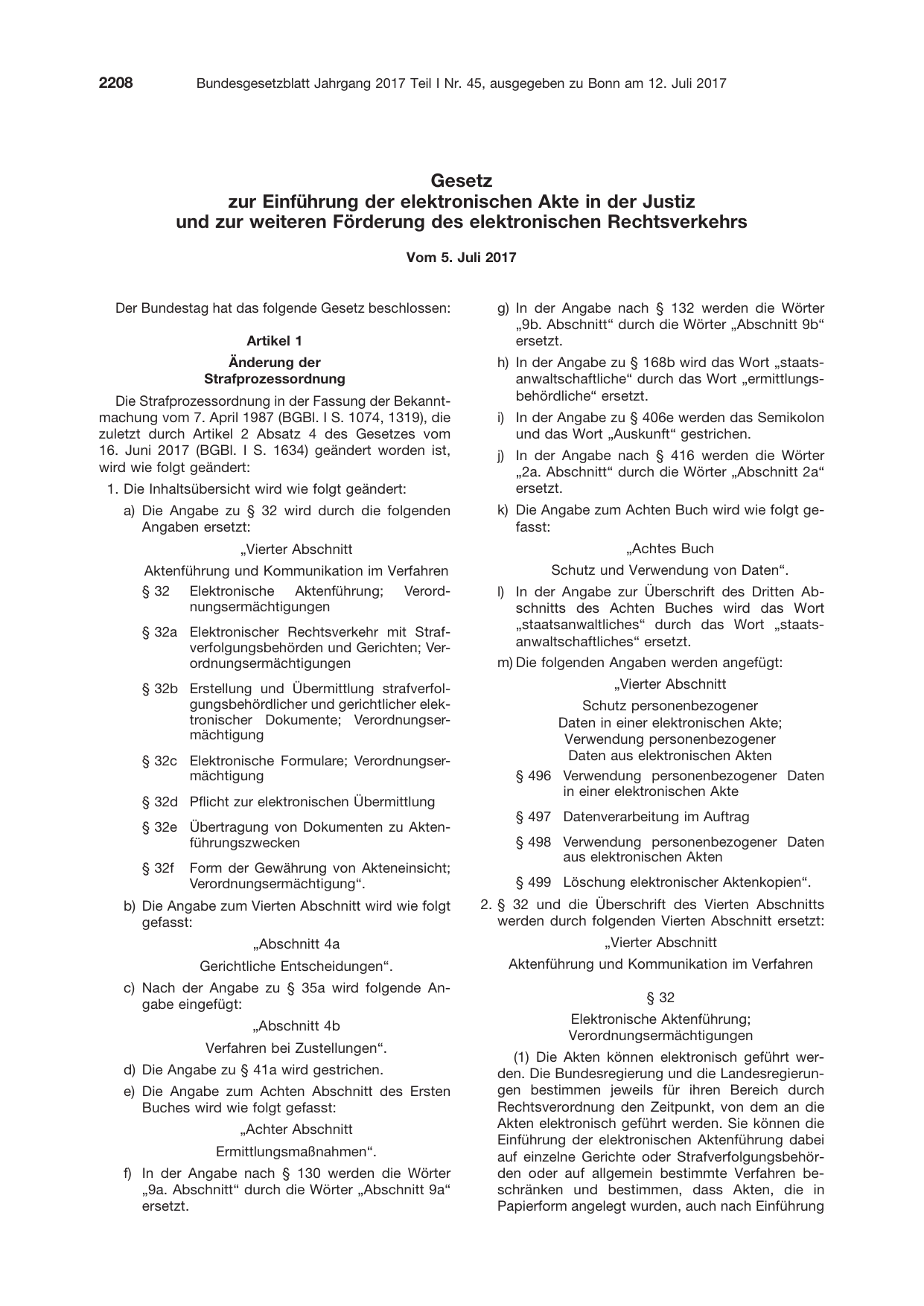 BGBl. 2017, Seite 2208 — Originalseite als Abbildung