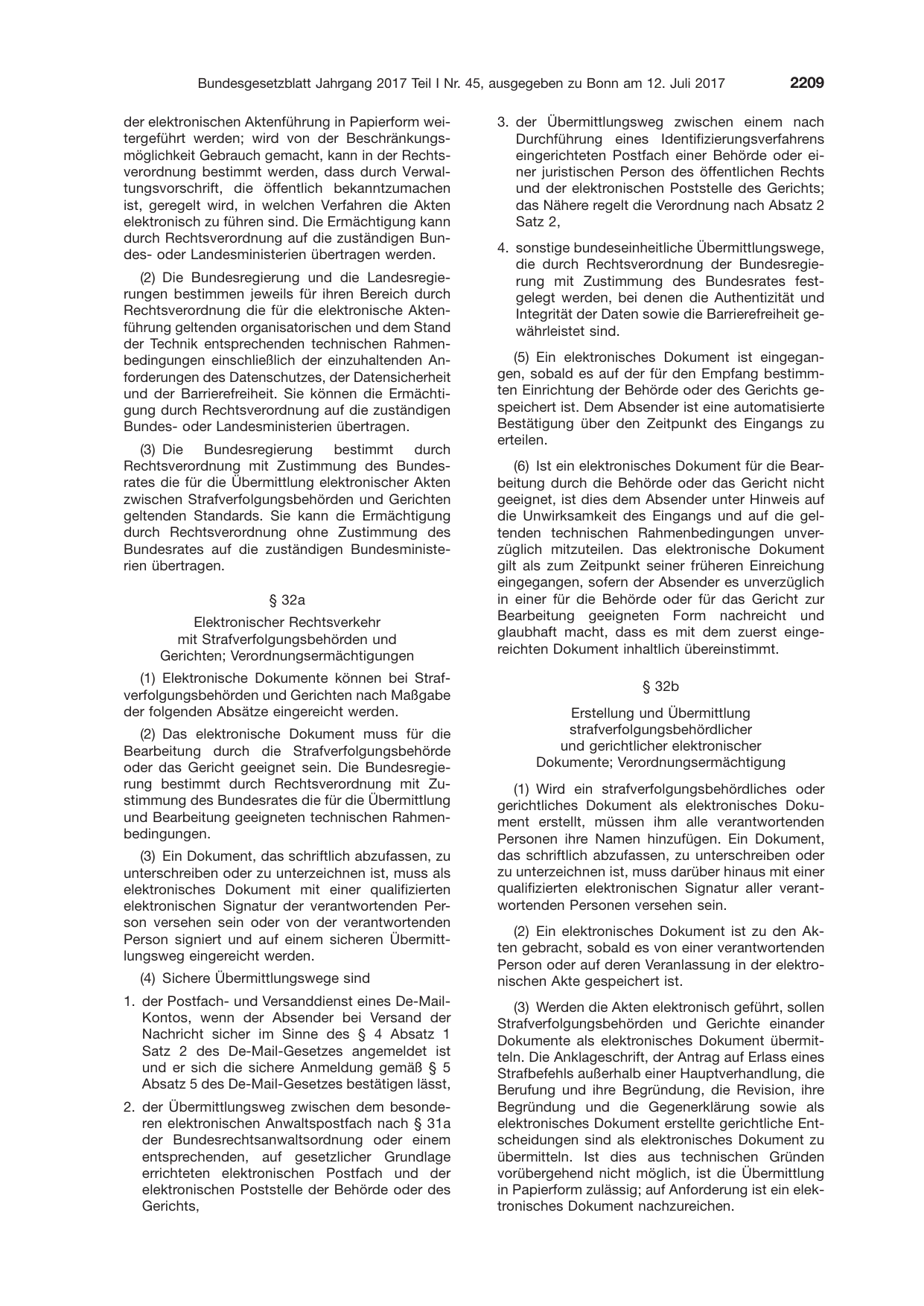 BGBl. 2017, Seite 2209 — Originalseite als Abbildung