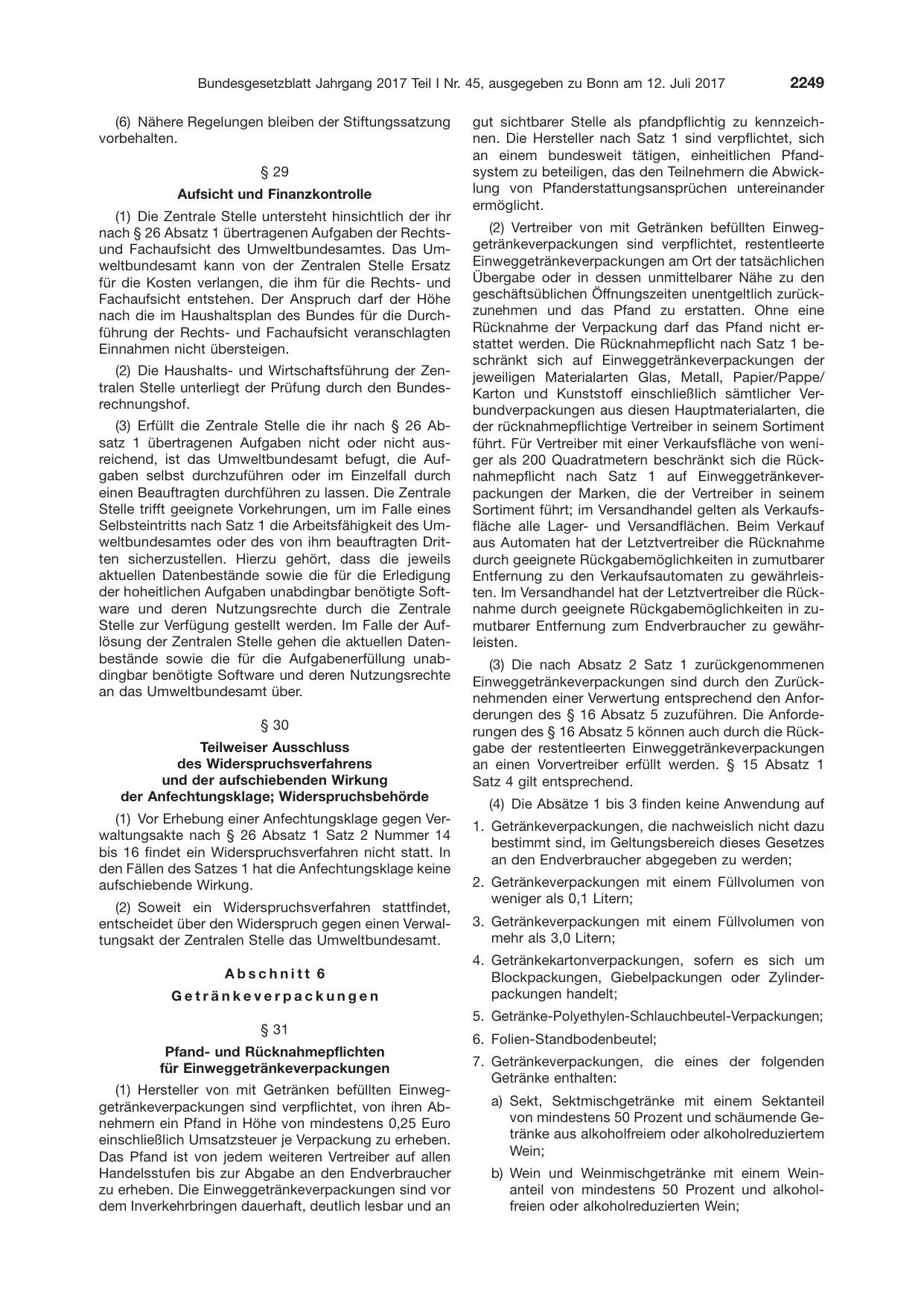 BGBl. 2017, Seite 2249 — Originalseite als Abbildung
