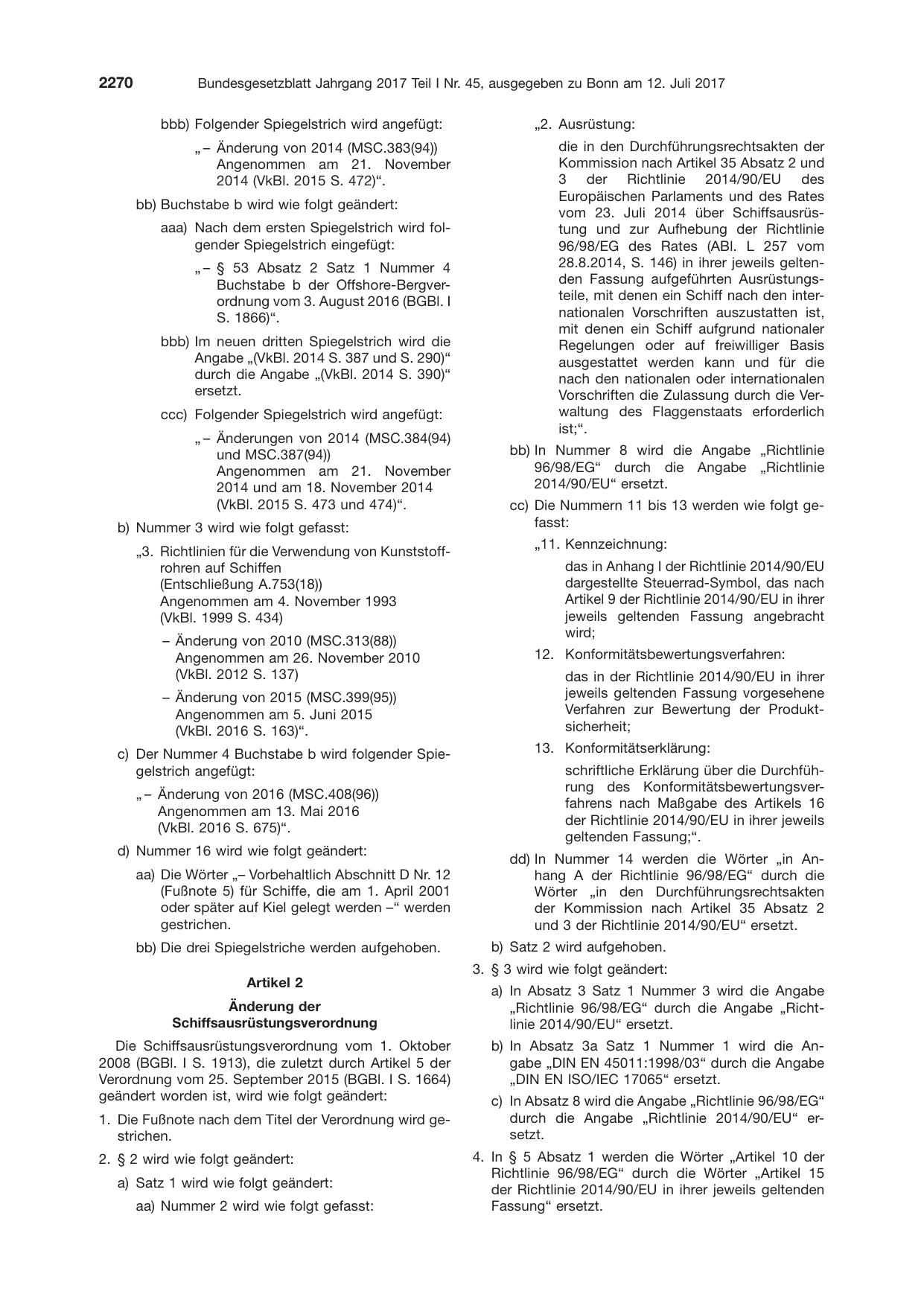 BGBl. 2017, Seite 2270 — Originalseite als Abbildung