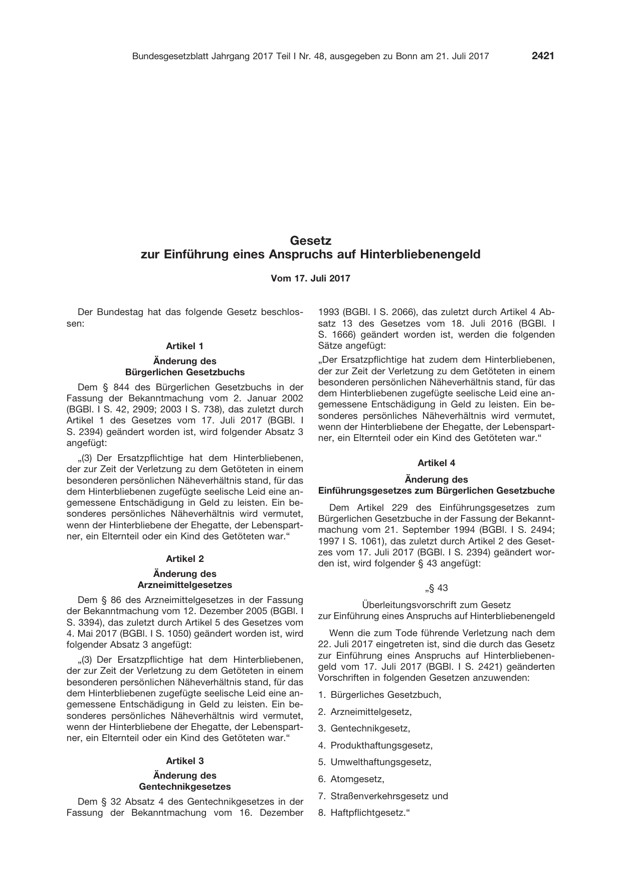 BGBl. 2017, Seite 2421 — Originalseite als Abbildung