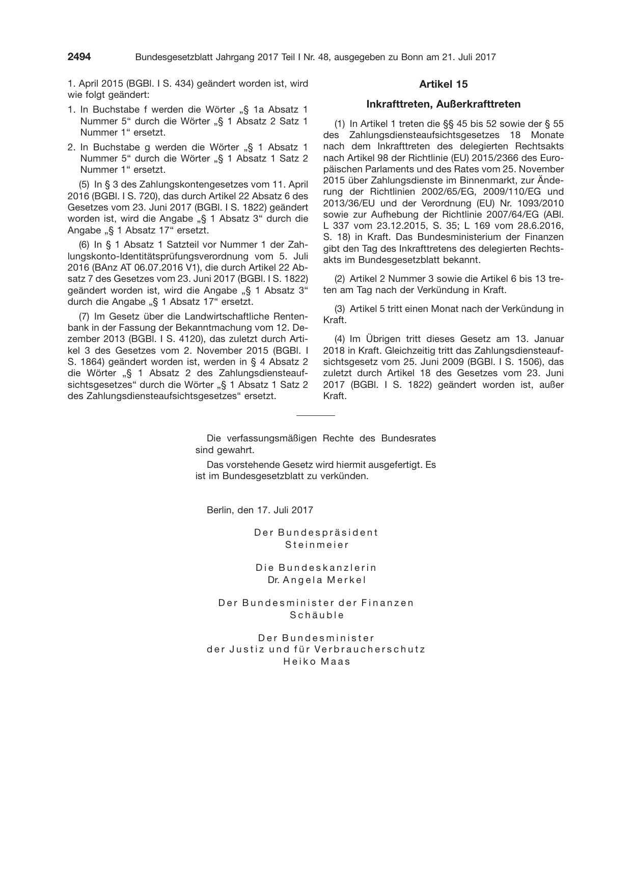 BGBl. 2017, Seite 2494 — Originalseite als Abbildung