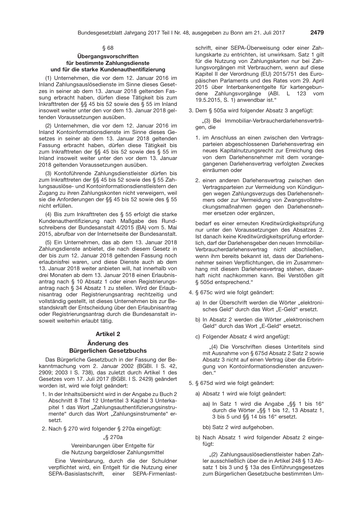 BGBl. 2017, Seite 2479 — Originalseite als Abbildung