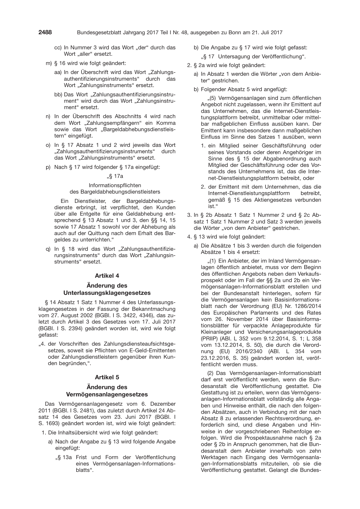 BGBl. 2017, Seite 2488 — Originalseite als Abbildung