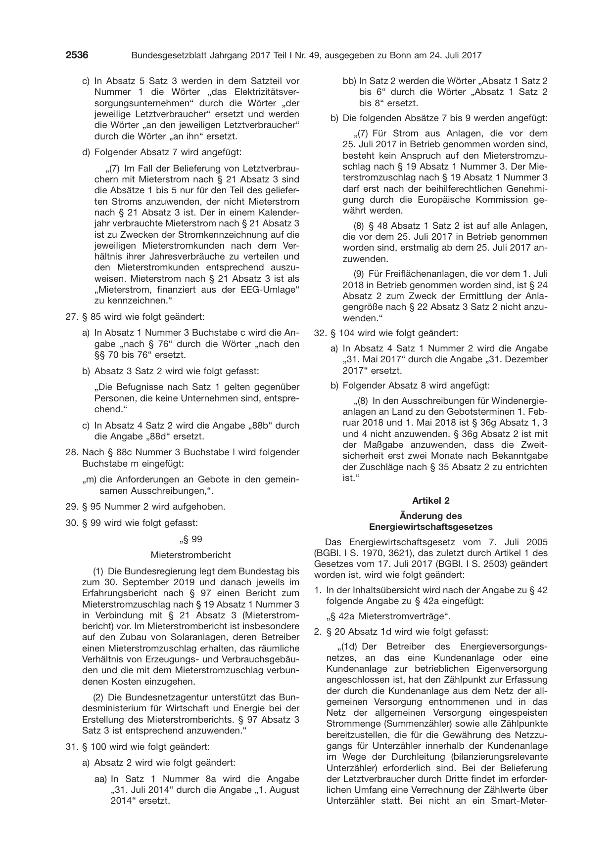 BGBl. 2017, Seite 2536 — Originalseite als Abbildung