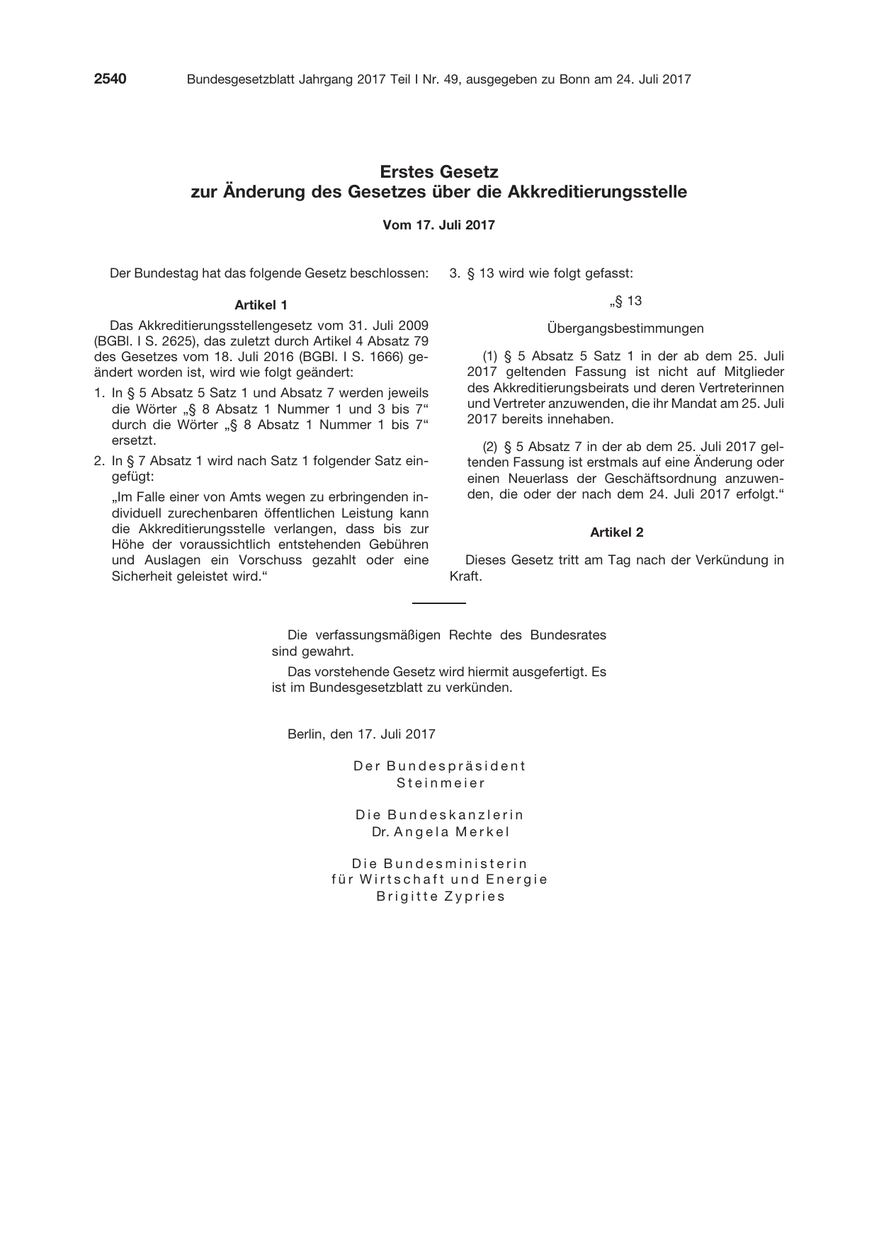 BGBl. 2017, Seite 2540 — Originalseite als Abbildung