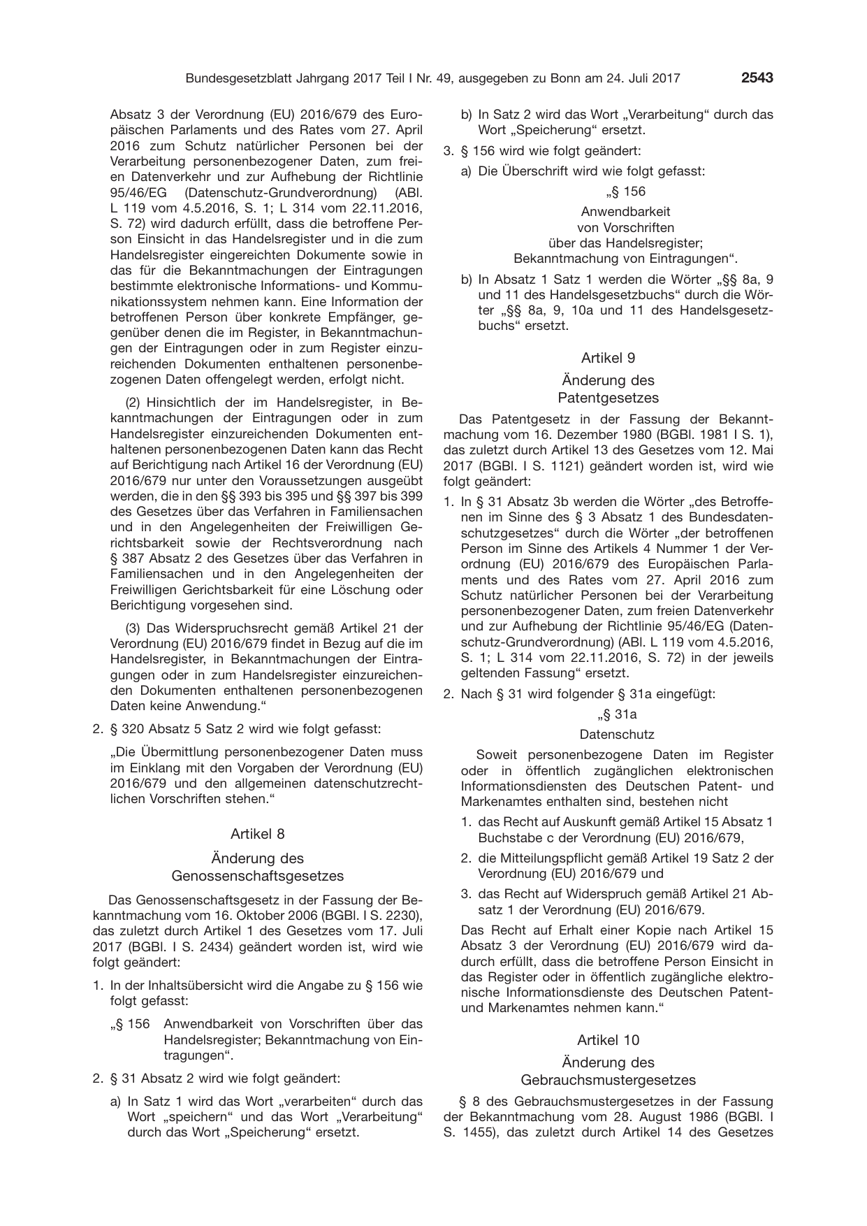 BGBl. 2017, Seite 2543 — Originalseite als Abbildung