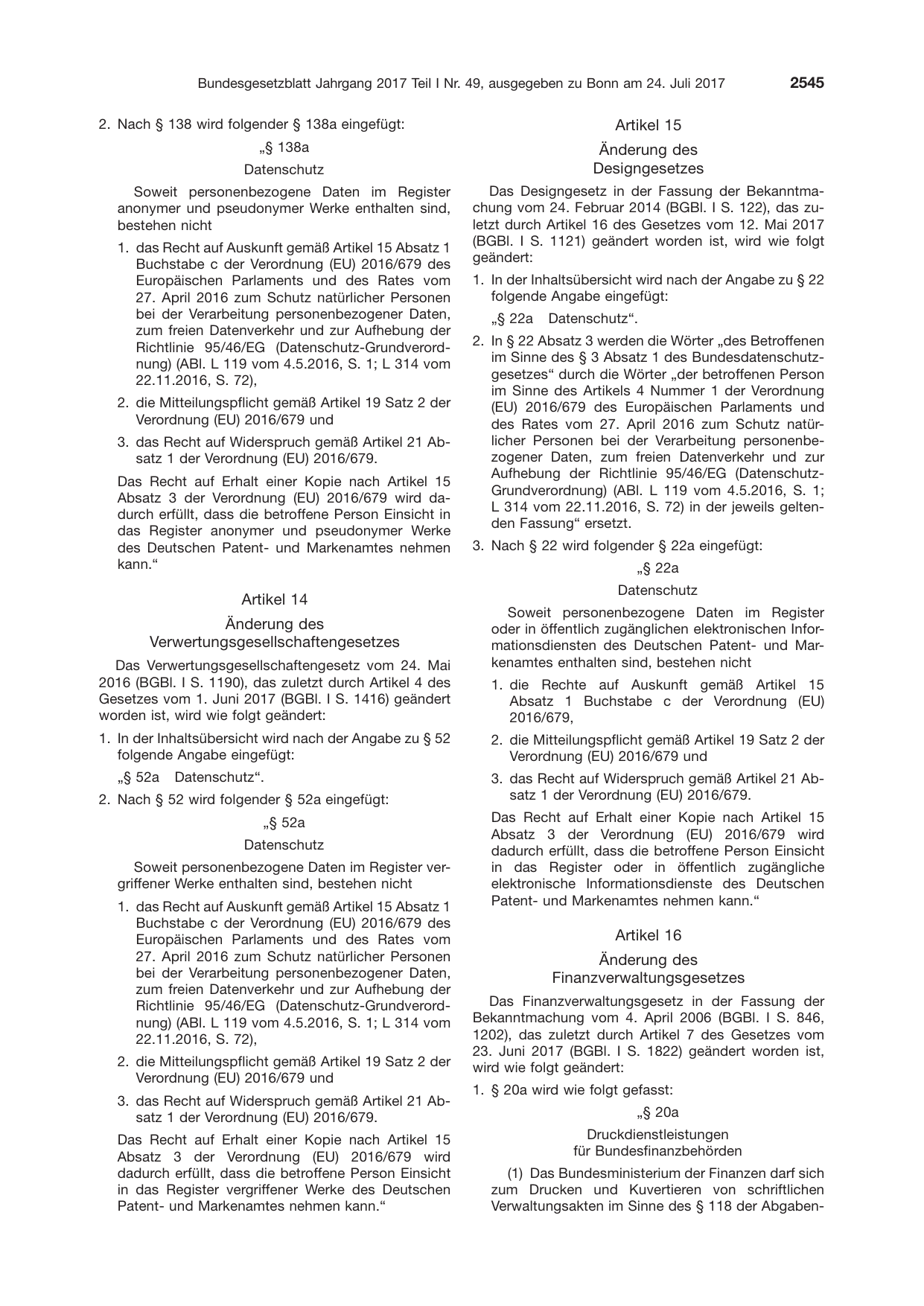 BGBl. 2017, Seite 2545 — Originalseite als Abbildung