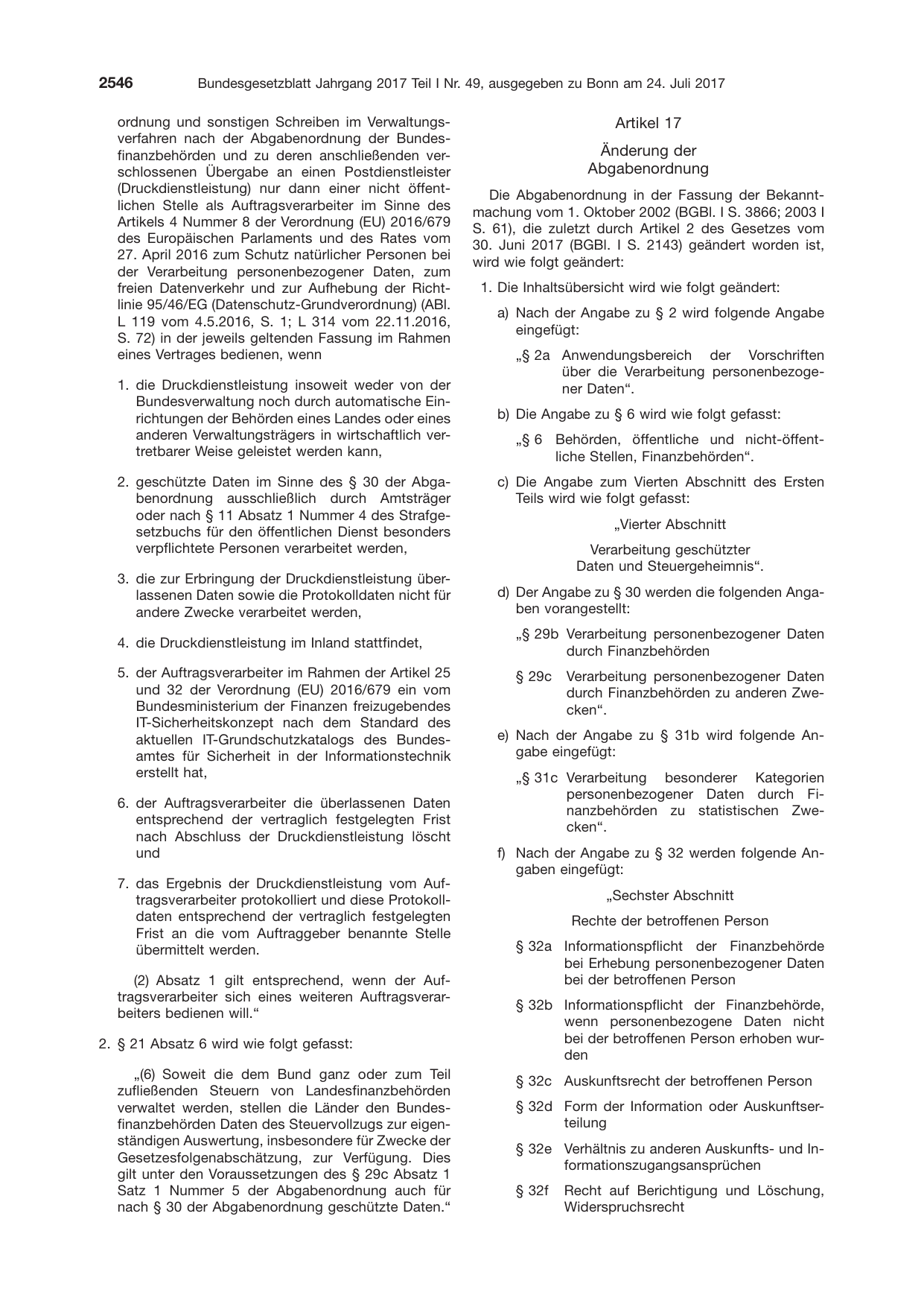 BGBl. 2017, Seite 2546 — Originalseite als Abbildung
