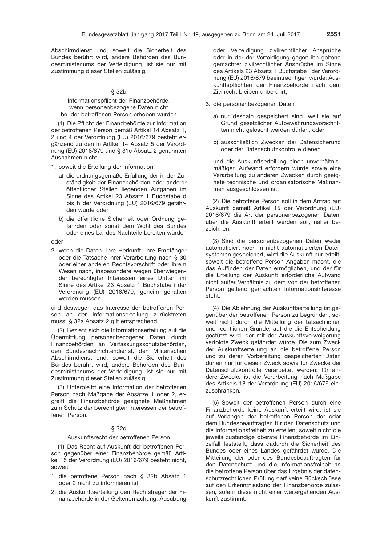 BGBl. 2017, Seite 2551 — Originalseite als Abbildung