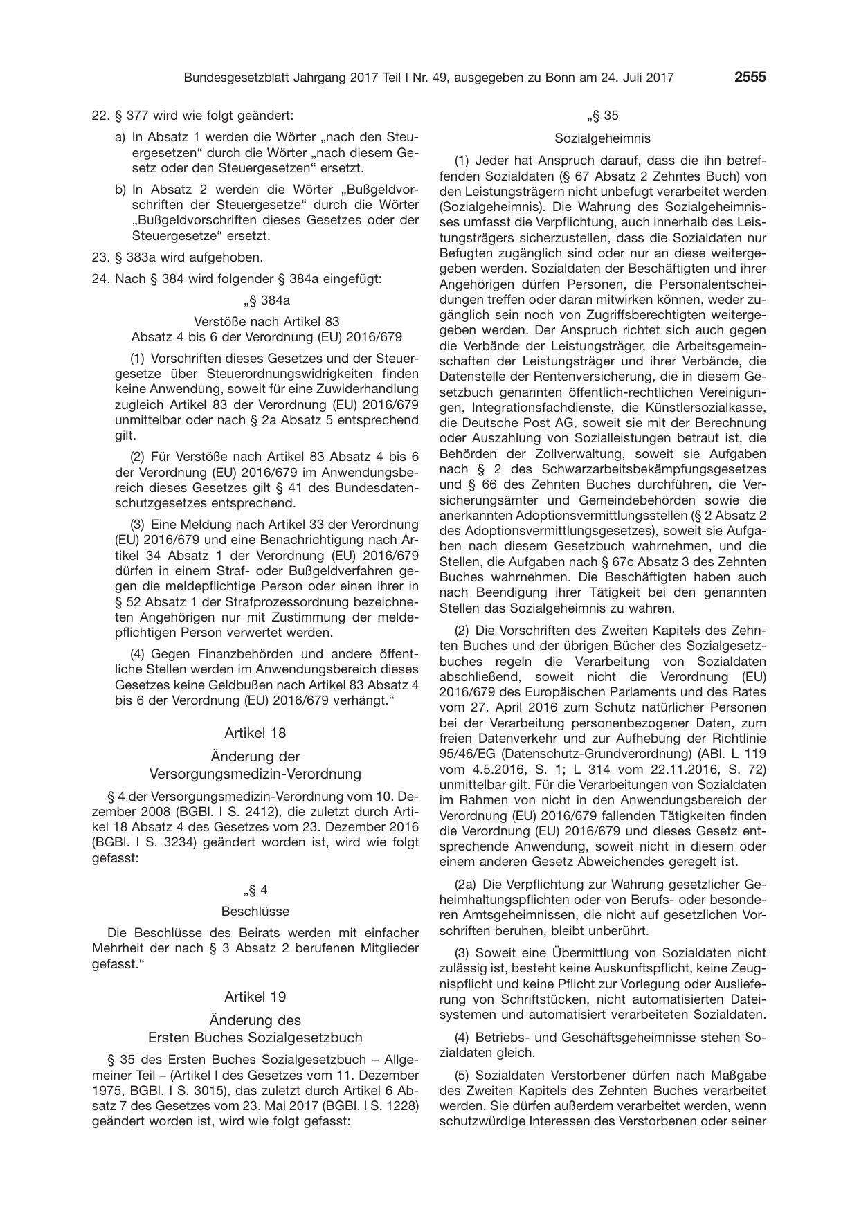 BGBl. 2017, Seite 2555 — Originalseite als Abbildung