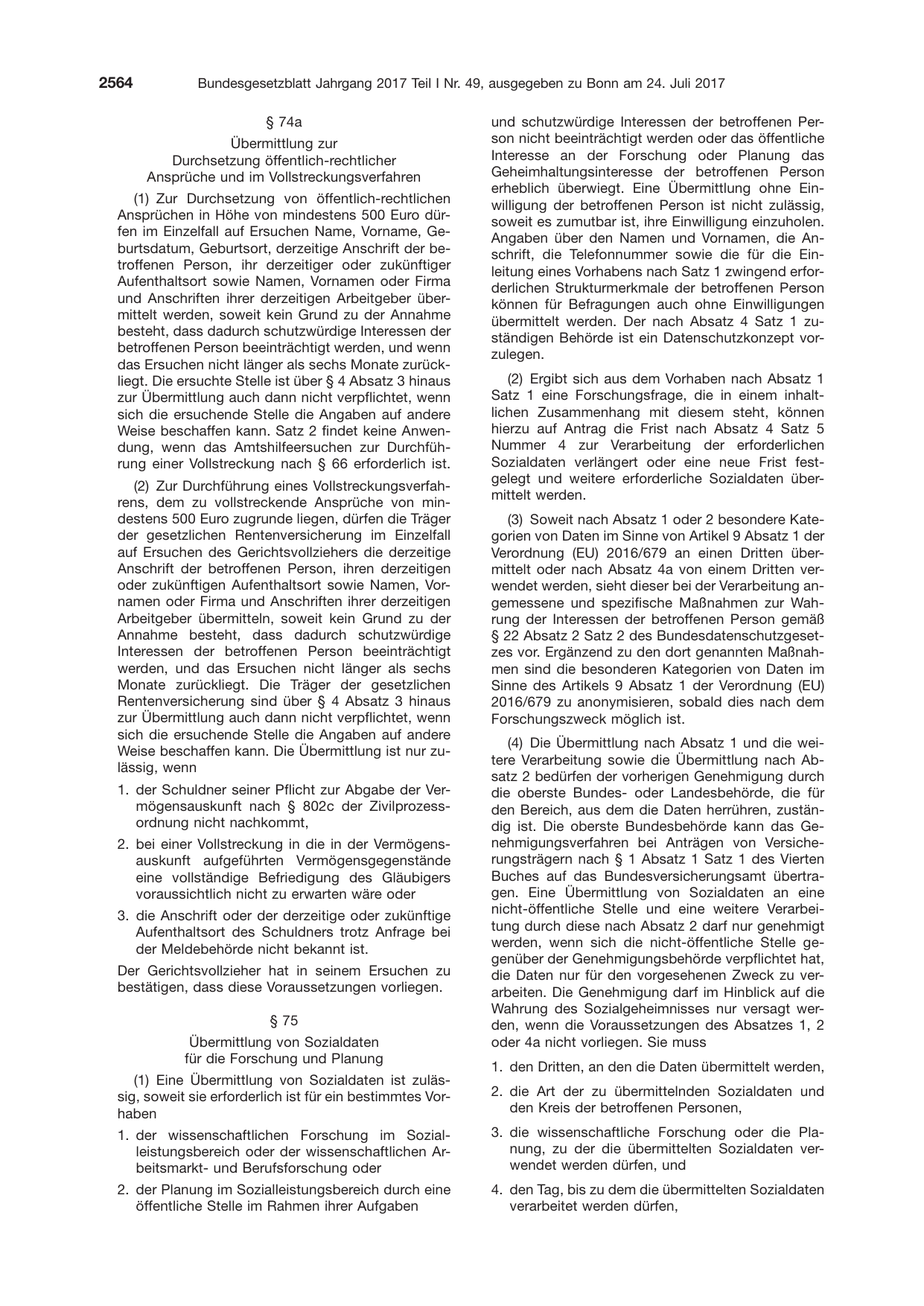 BGBl. 2017, Seite 2564 — Originalseite als Abbildung