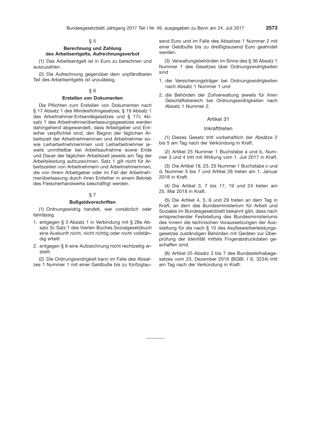 BGBl. 2017, Seite 2573 — Originalseite als Abbildung