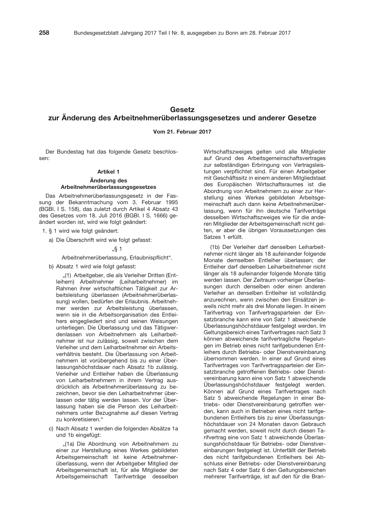 BGBl. 2017, Seite 258 — Originalseite als Abbildung