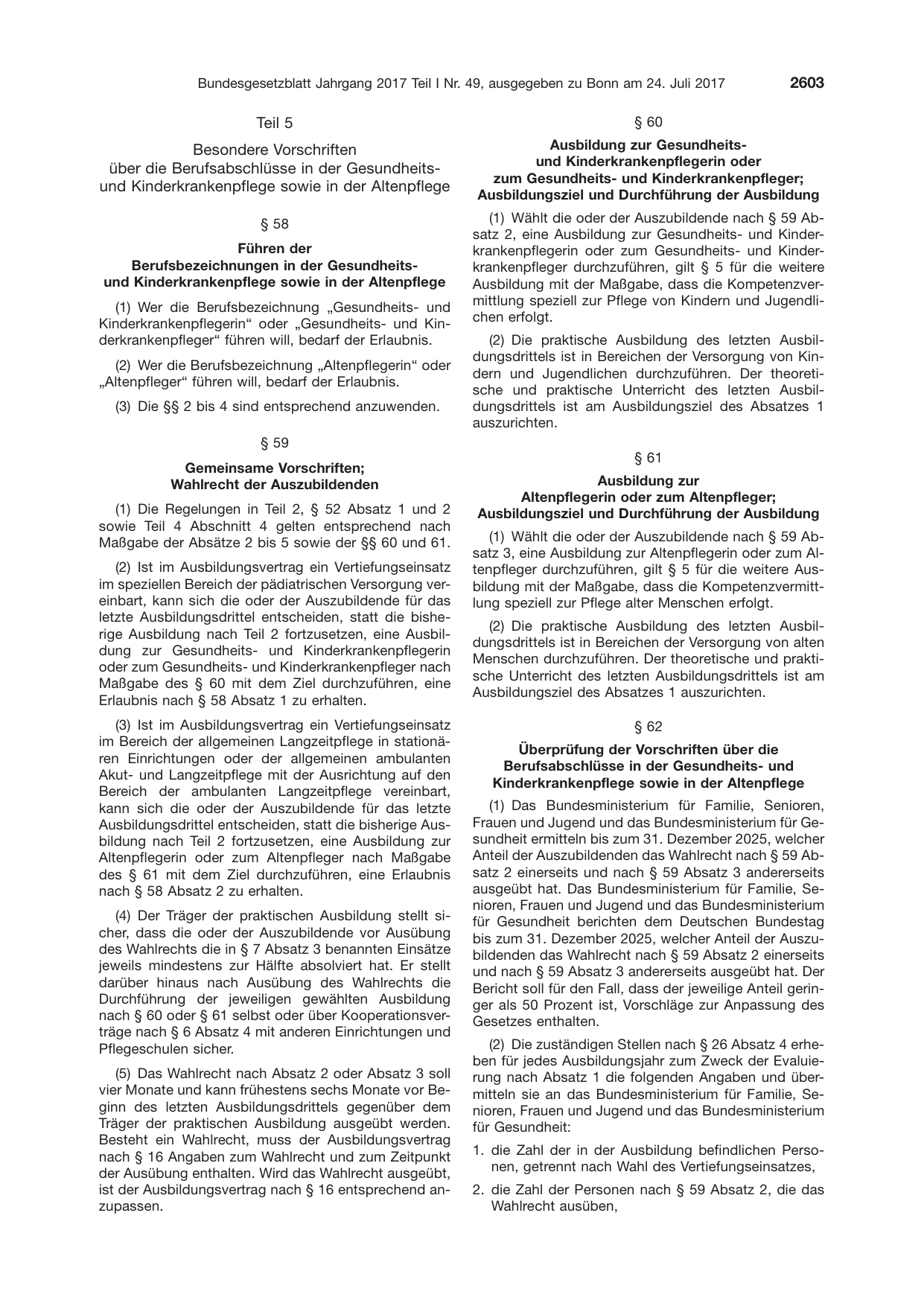 BGBl. 2017, Seite 2603 — Originalseite als Abbildung
