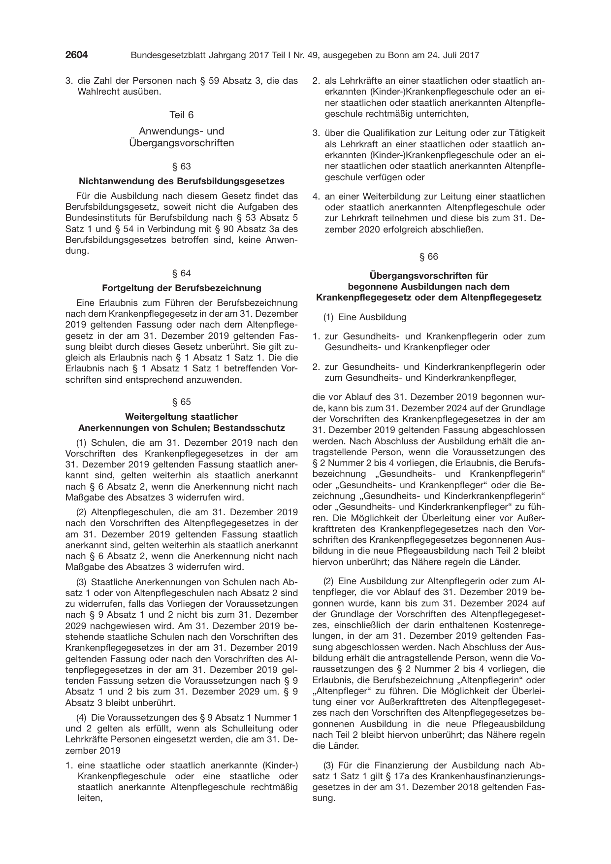 BGBl. 2017, Seite 2604 — Originalseite als Abbildung
