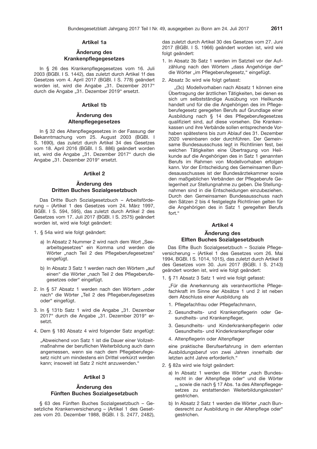 BGBl. 2017, Seite 2611 — Originalseite als Abbildung