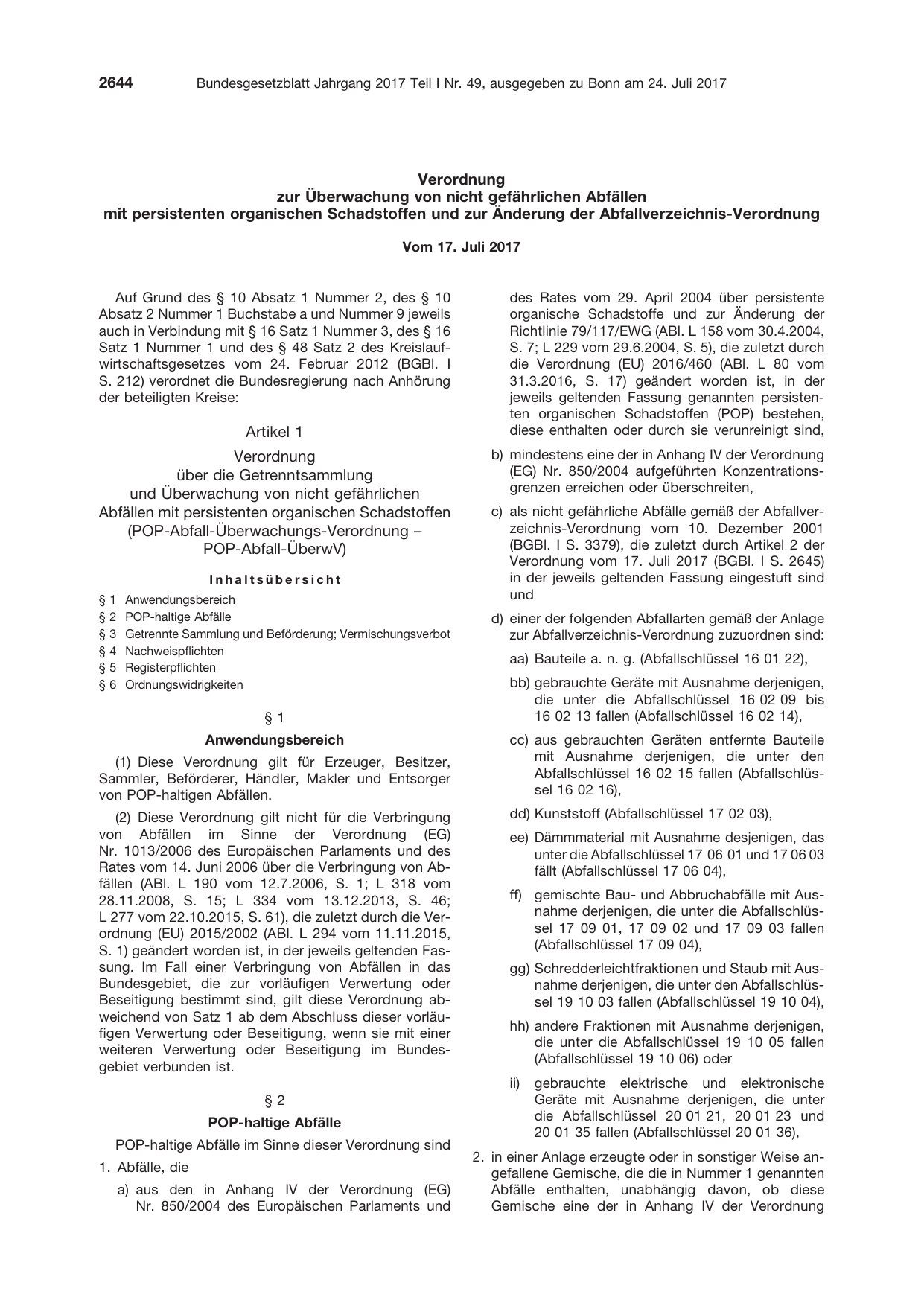 BGBl. 2017, Seite 2644 — Originalseite als Abbildung