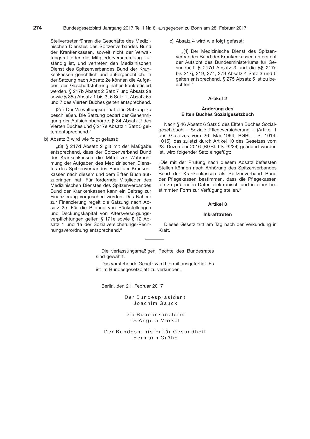 BGBl. 2017, Seite 274 — Originalseite als Abbildung