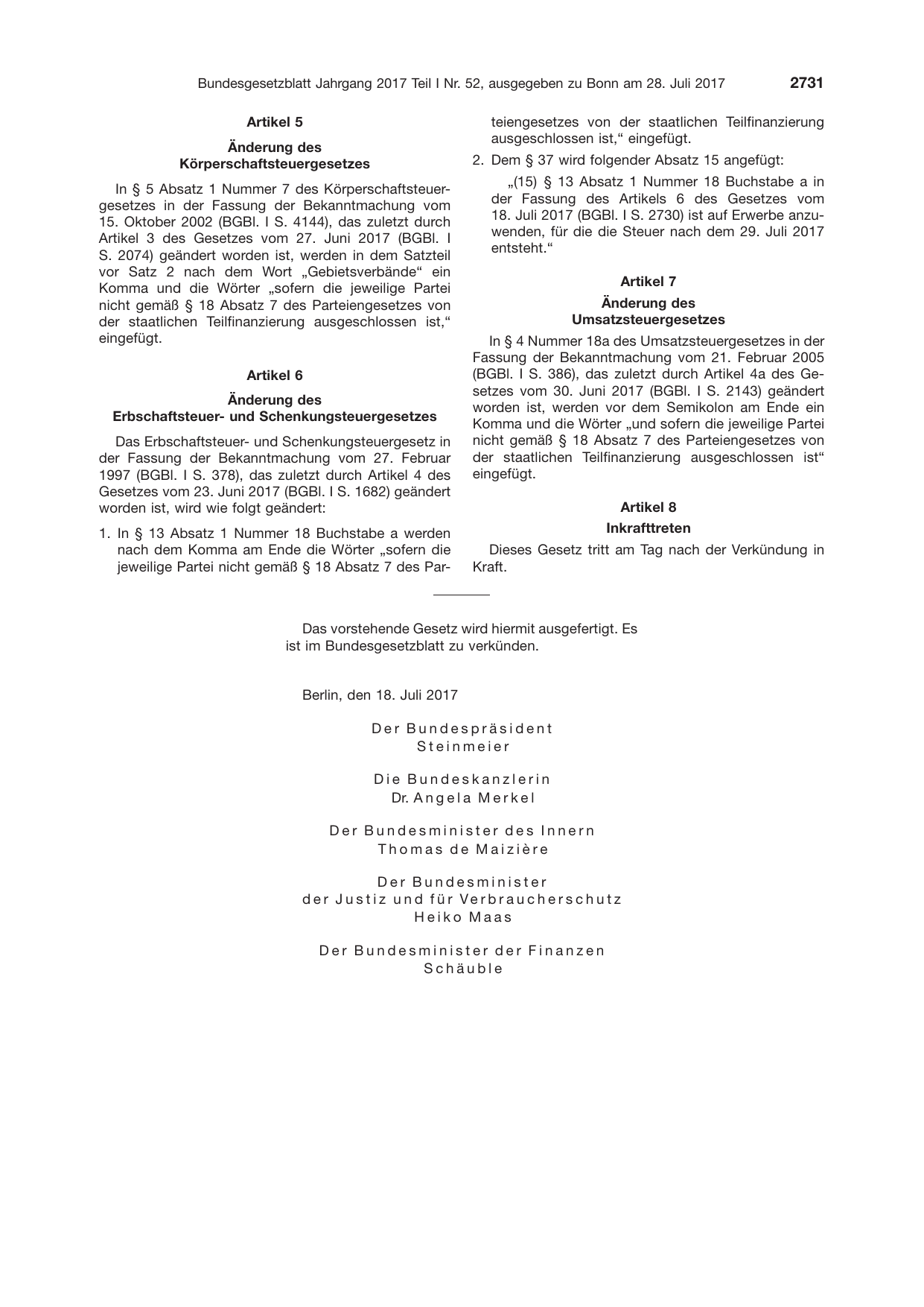 BGBl. 2017, Seite 2731 — Originalseite als Abbildung