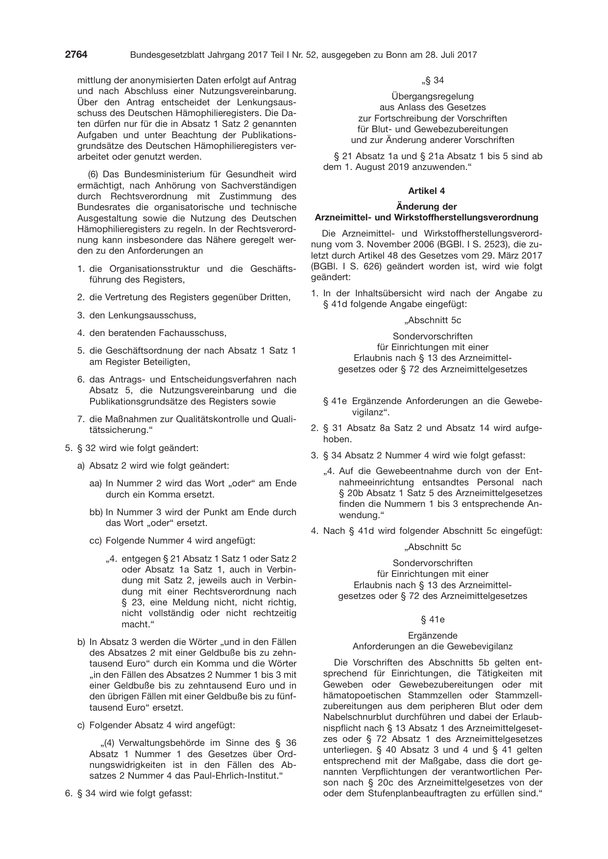 BGBl. 2017, Seite 2764 — Originalseite als Abbildung