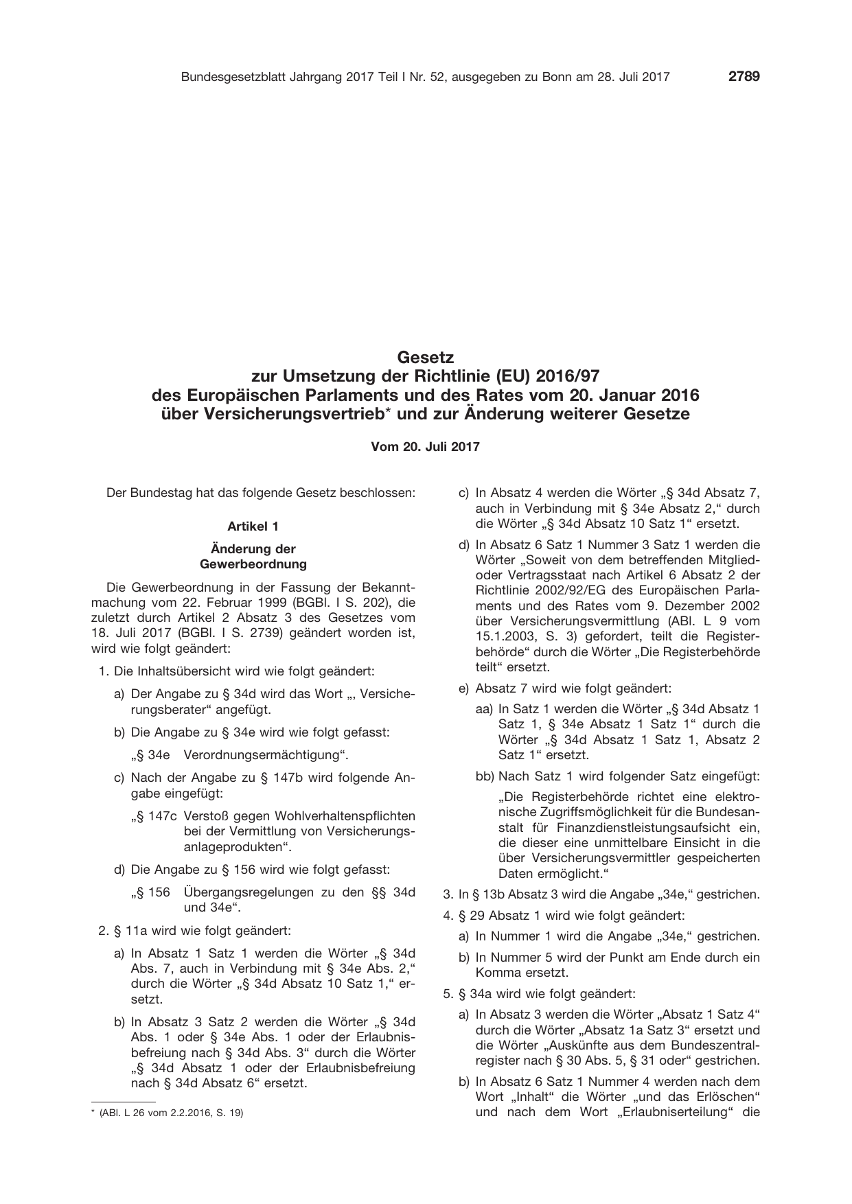 BGBl. 2017, Seite 2789 — Originalseite als Abbildung