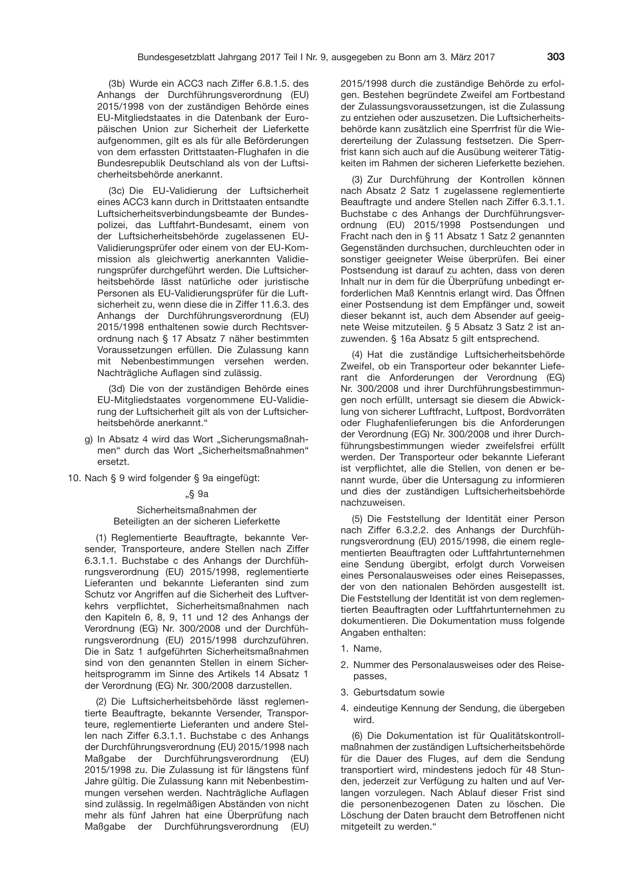 BGBl. 2017, Seite 303 — Originalseite als Abbildung