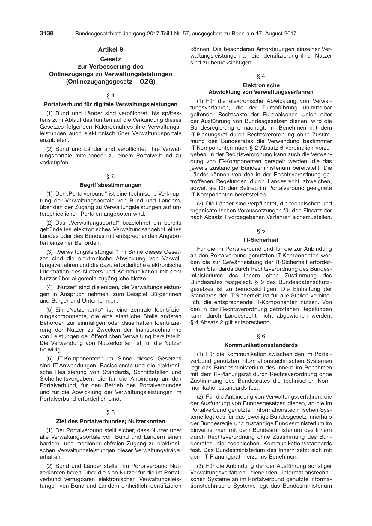 BGBl. 2017, Seite 3138 — Originalseite als Abbildung