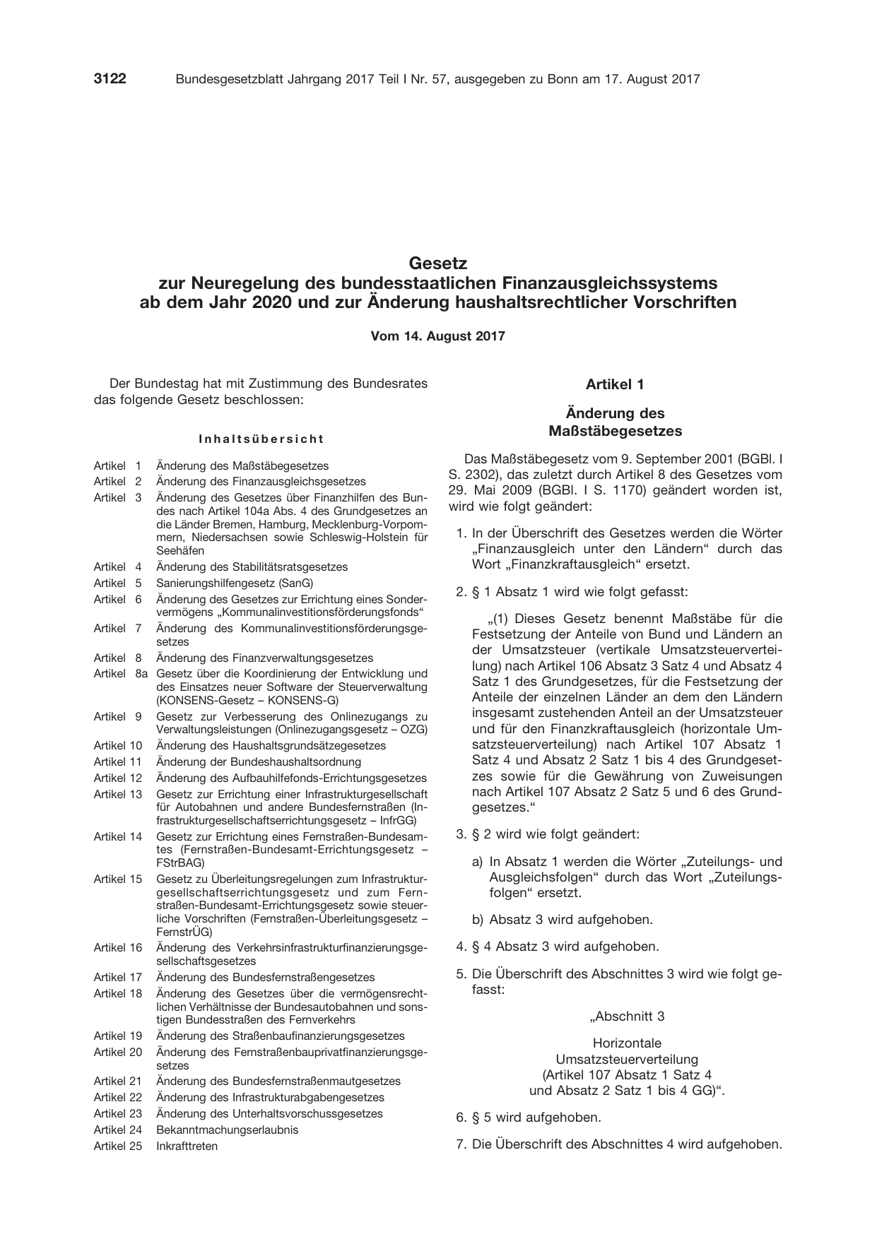 BGBl. 2017, Seite 3122 — Originalseite als Abbildung