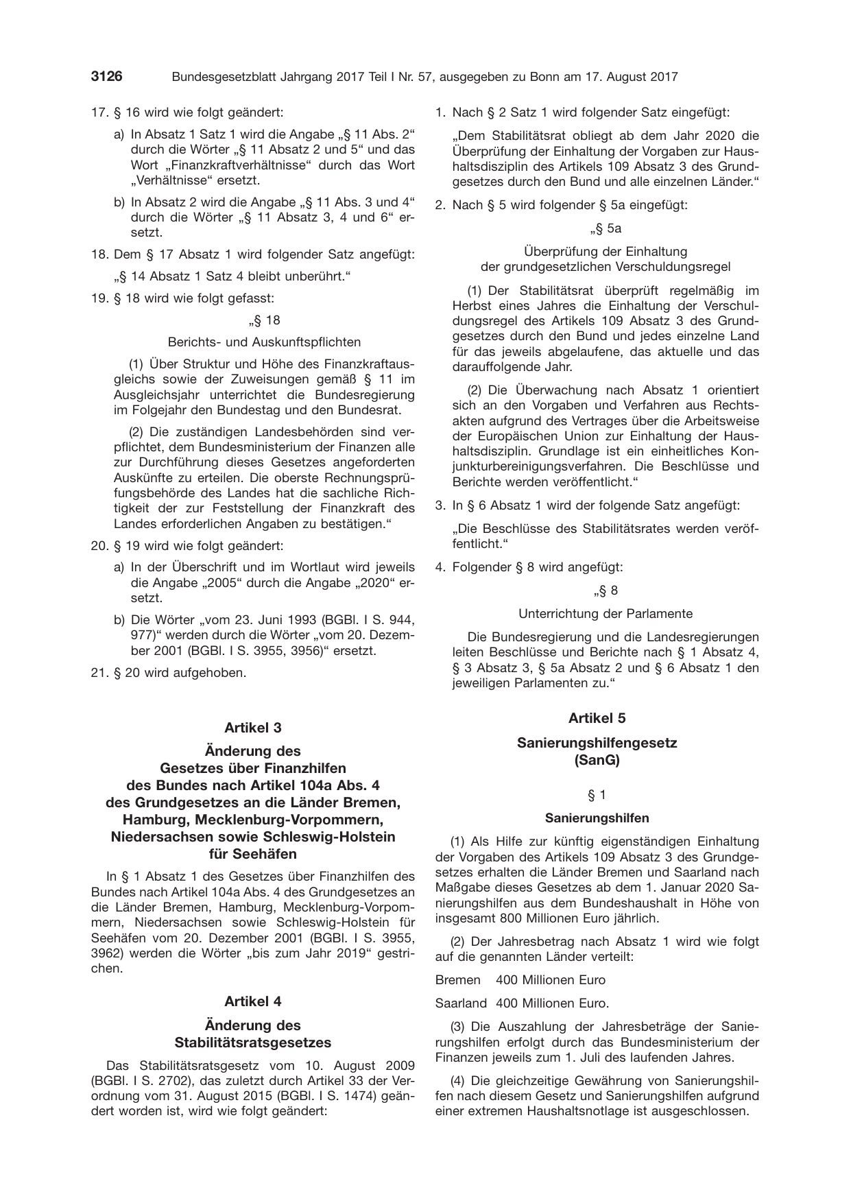 BGBl. 2017, Seite 3126 — Originalseite als Abbildung