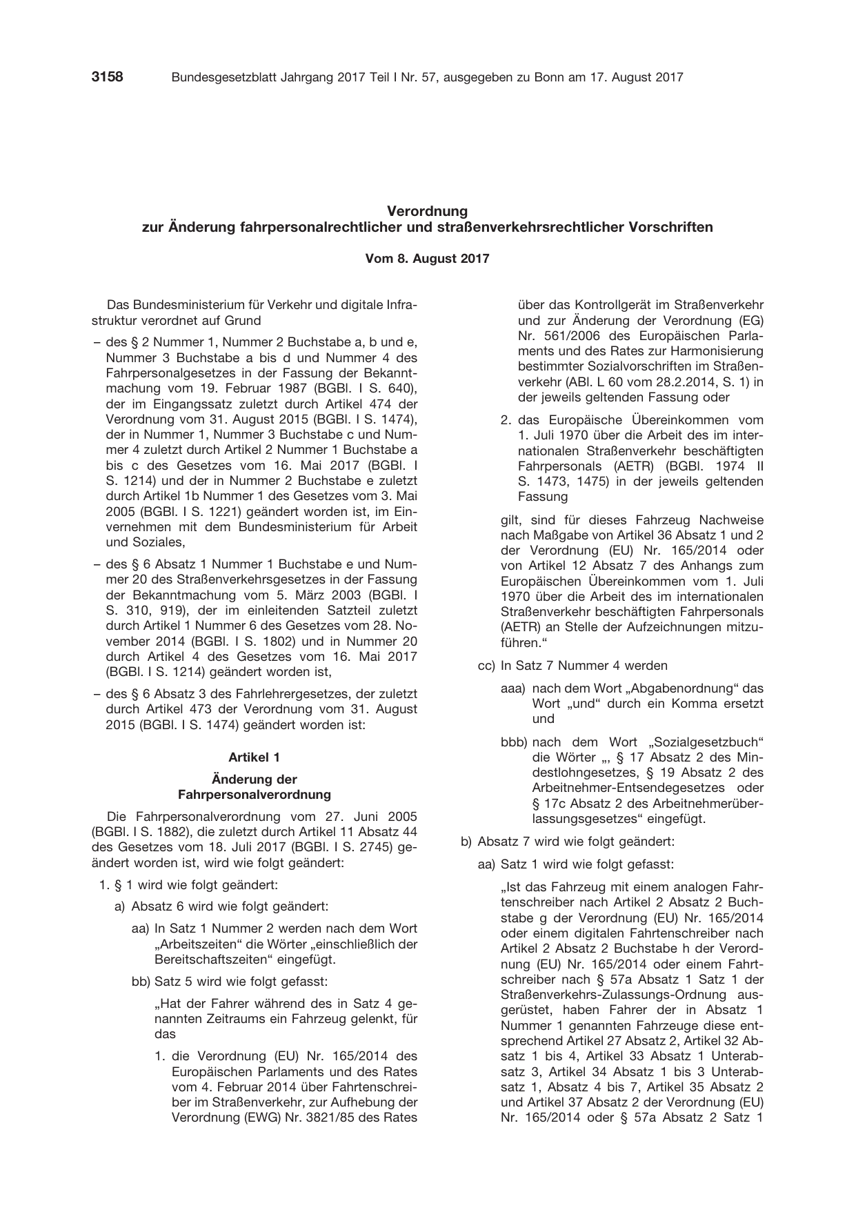 BGBl. 2017, Seite 3158 — Originalseite als Abbildung