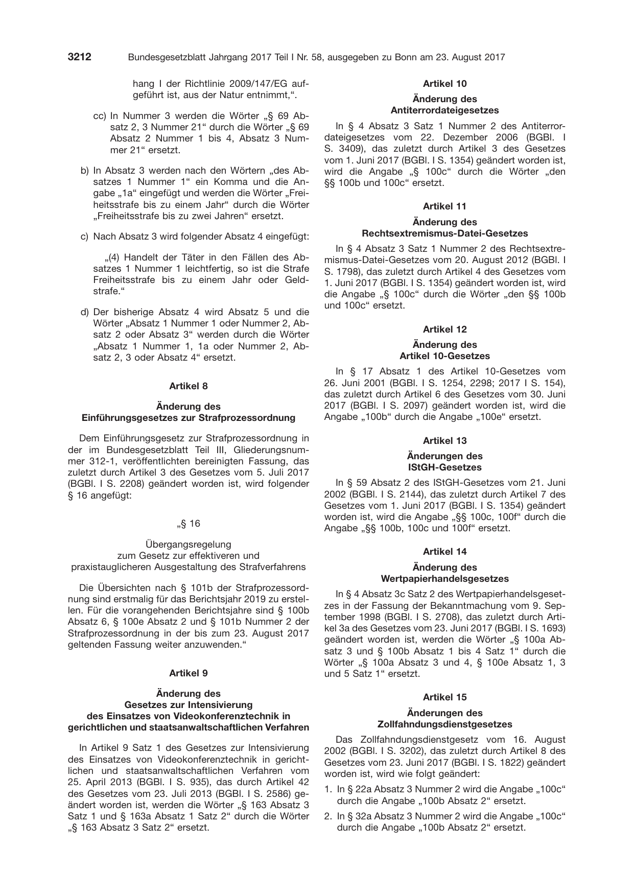 BGBl. 2017, Seite 3212 — Originalseite als Abbildung