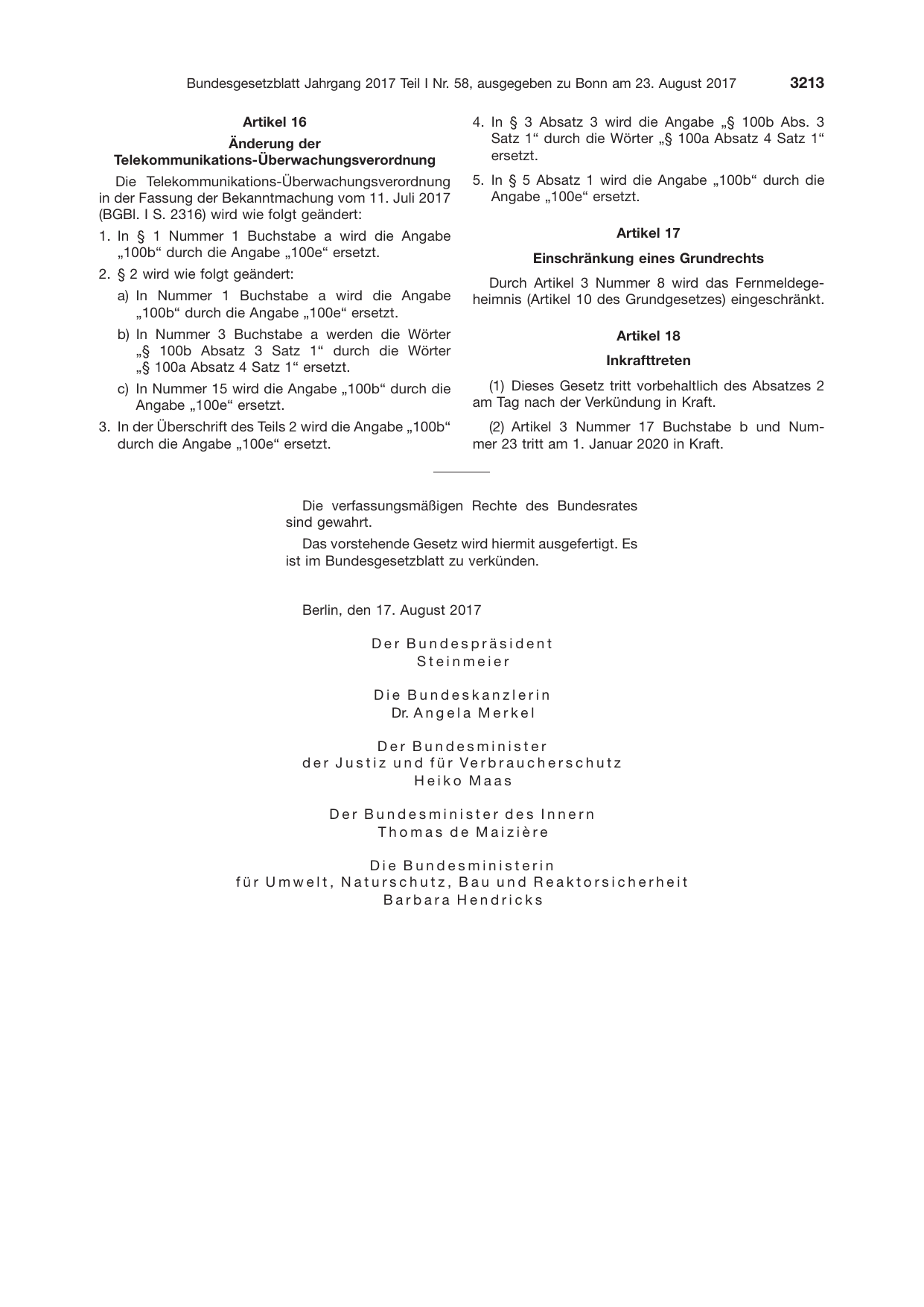 BGBl. 2017, Seite 3213 — Originalseite als Abbildung